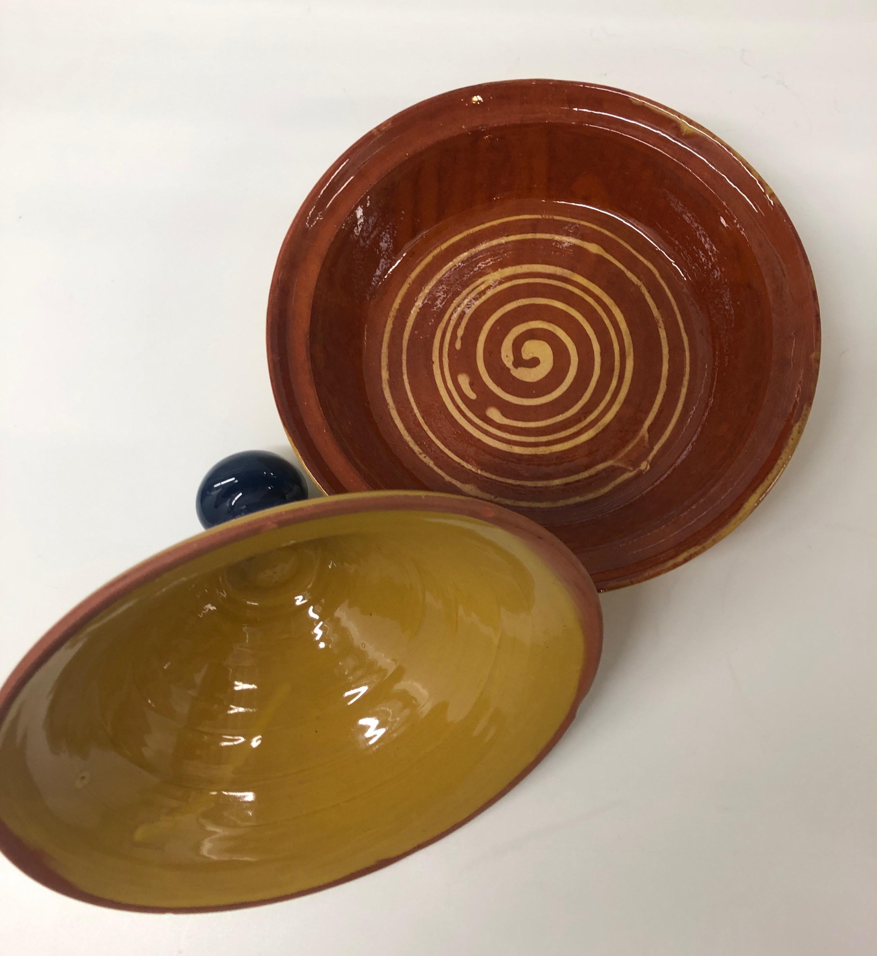 Contemporary Yellow and Blue Tagine Serving Bowl with Cover