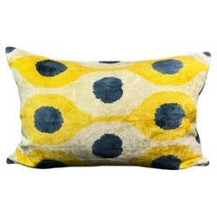 Yellow and Blue Velvet Silk Ikat Pillow Cover