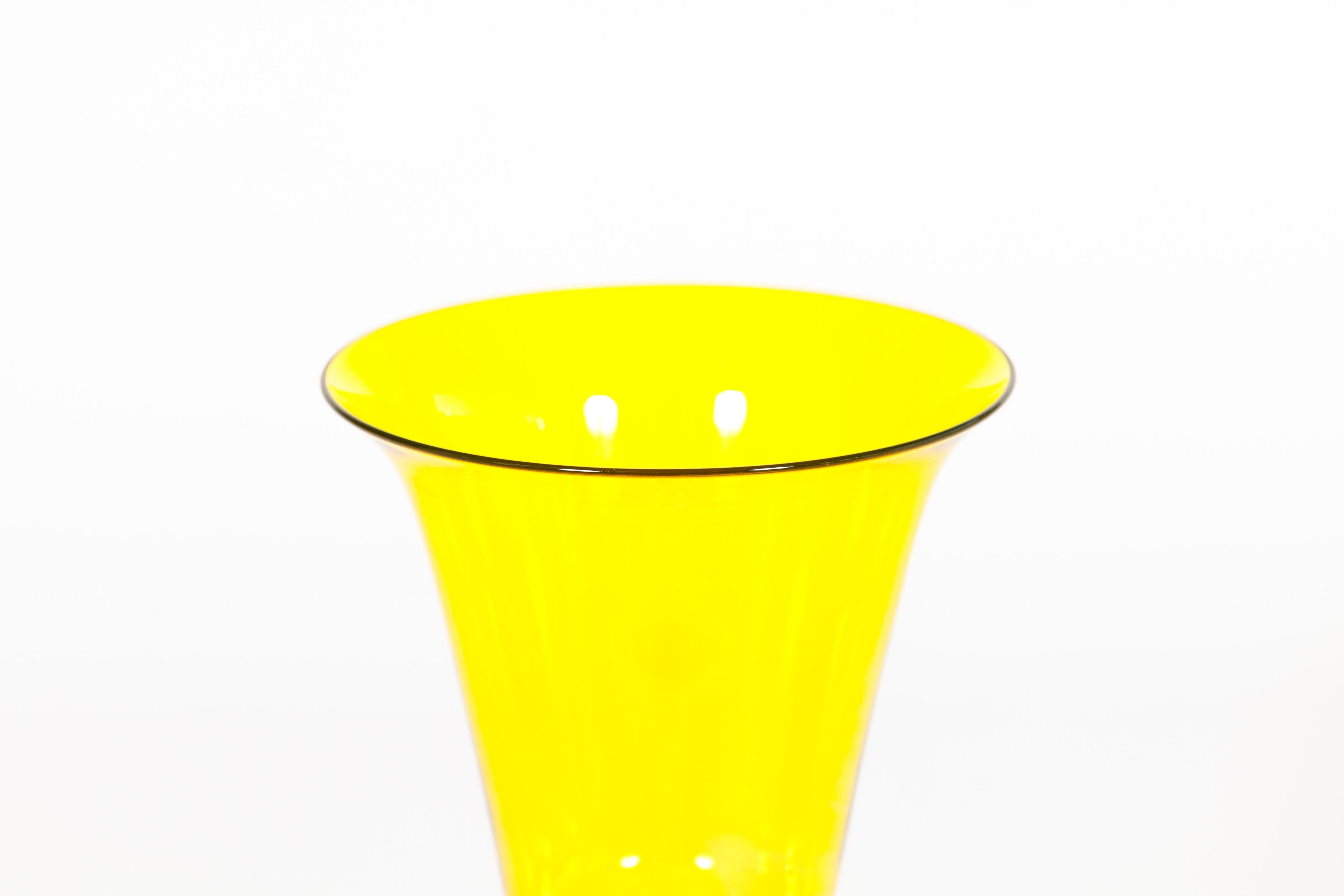Hand-Crafted Yellow and Blue Venetian Goblet with Gold Finishes in Murano Glass, Italy, 1990s