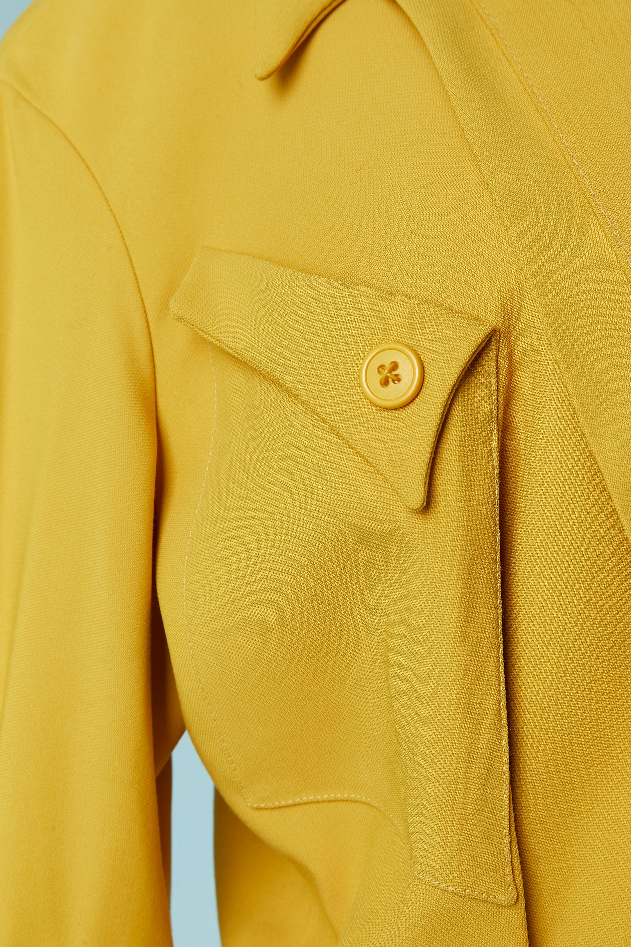 Yellow and brown skirt suit and double-jacket trompe l'oeil Thierry Mugler ACTIV For Sale 5