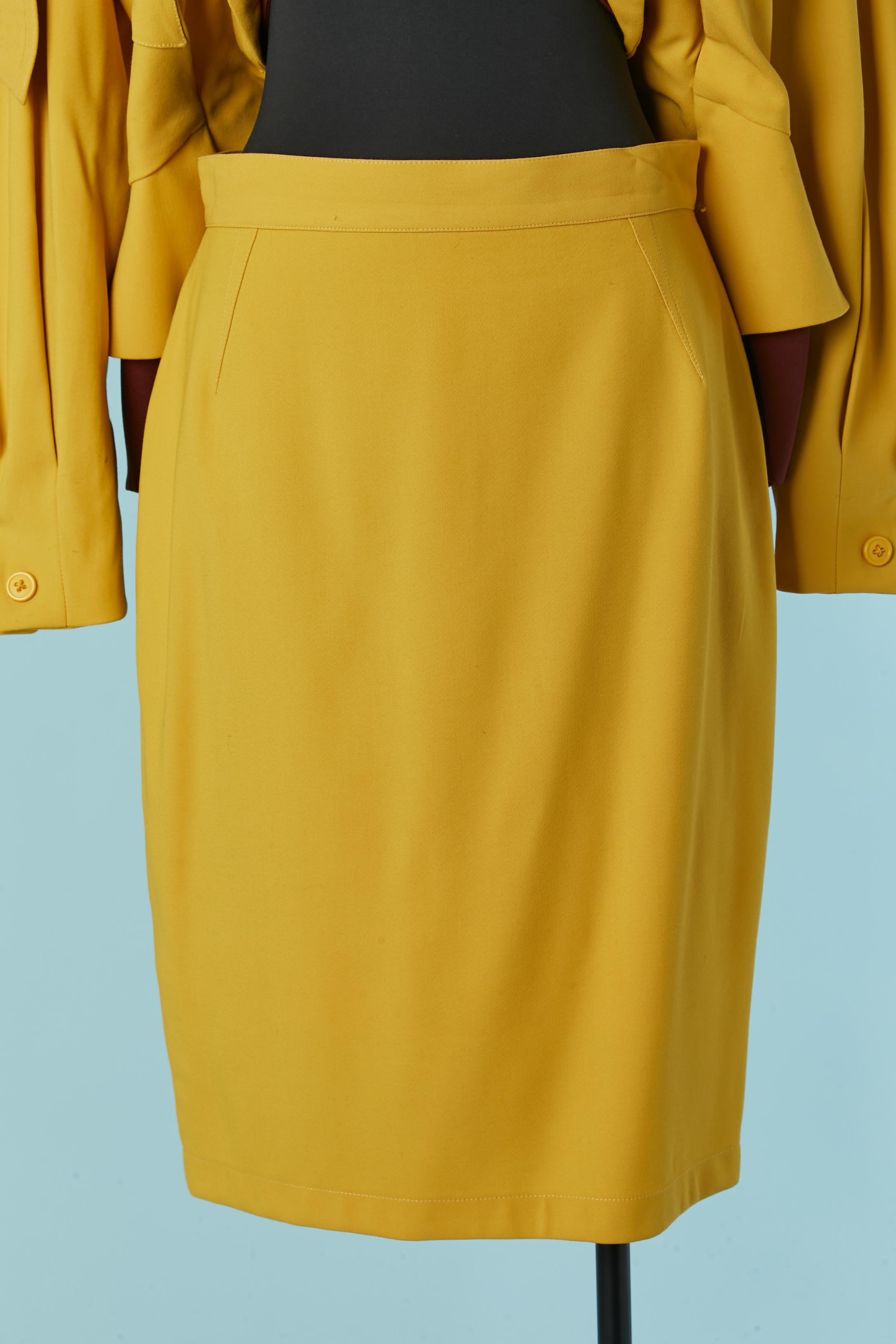 Yellow and brown skirt suit and double-jacket trompe l'oeil Thierry Mugler ACTIV For Sale 6