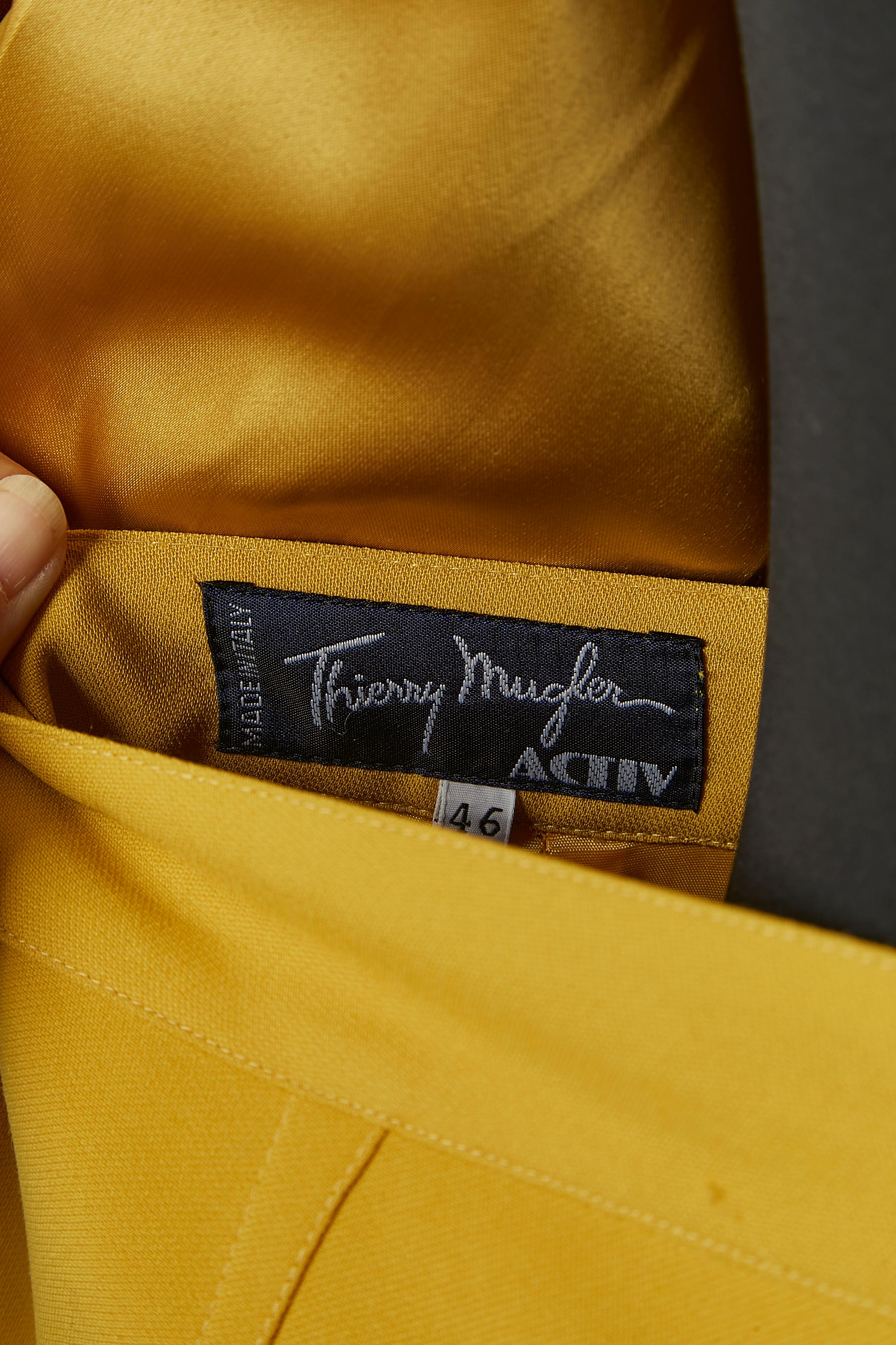 Yellow and brown skirt suit and double-jacket trompe l'oeil Thierry Mugler ACTIV For Sale 7