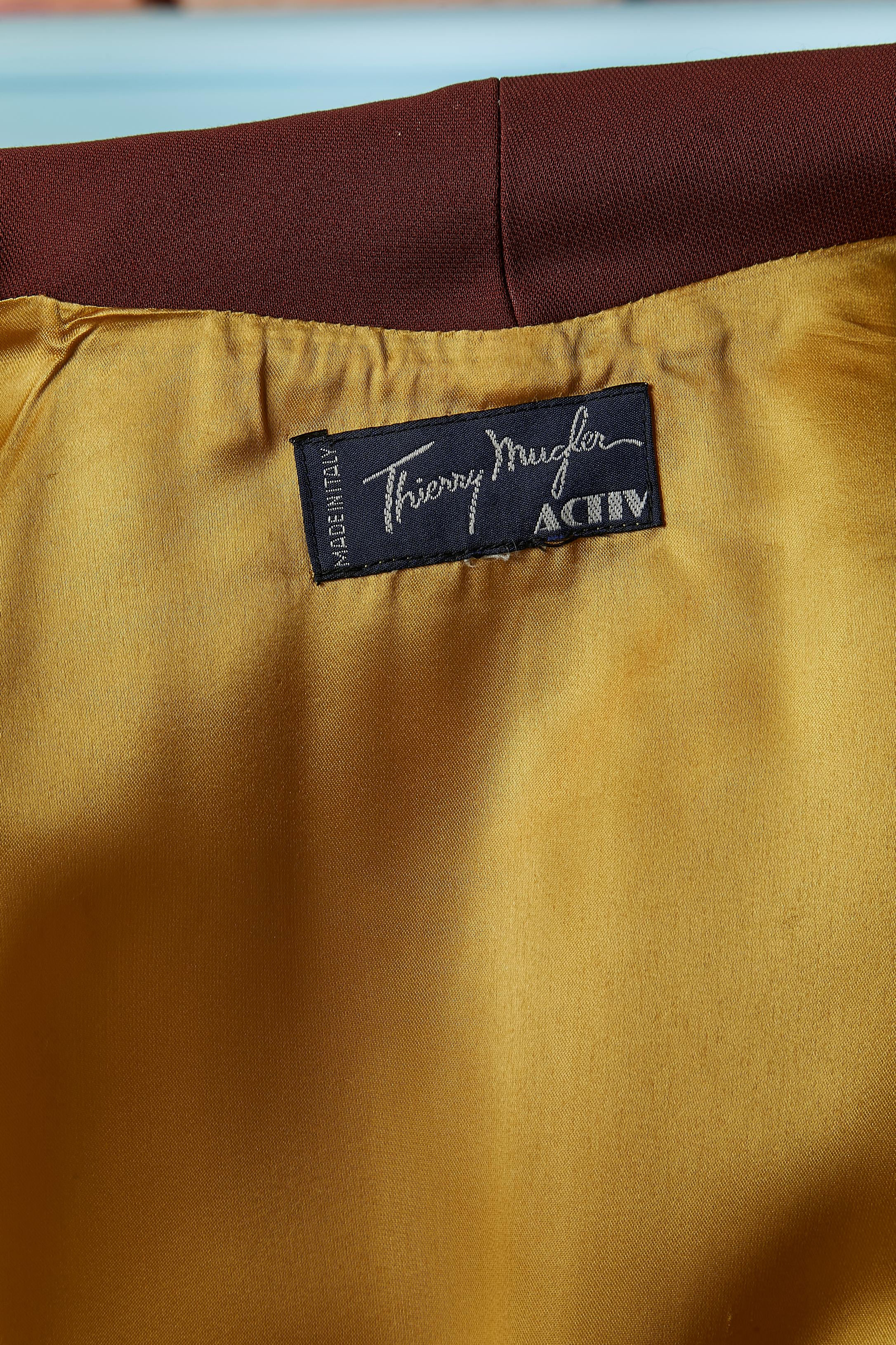 Yellow and brown skirt suit and double-jacket trompe l'oeil Thierry Mugler ACTIV For Sale 9