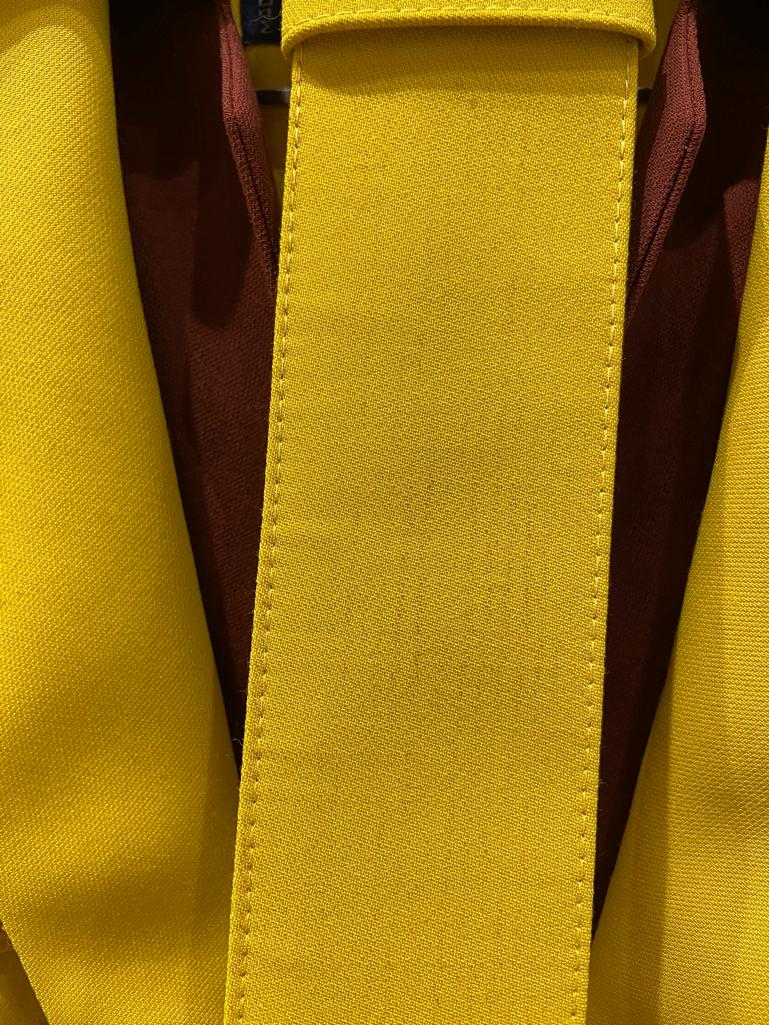 Yellow and brown skirt suit and double-jacket trompe l'oeil Thierry Mugler ACTIV For Sale 11