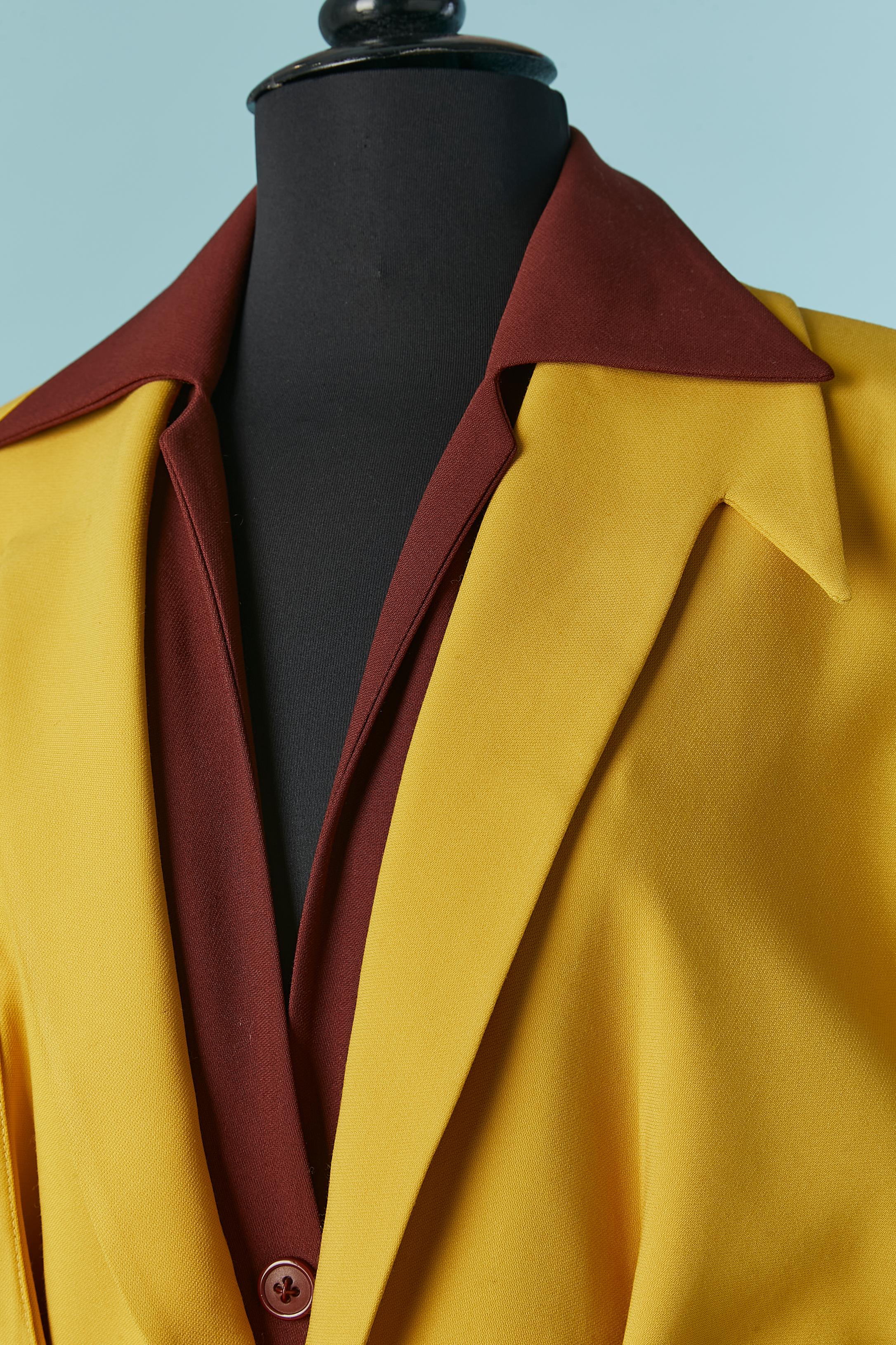 Orange Yellow and brown skirt suit and double-jacket trompe l'oeil Thierry Mugler ACTIV For Sale
