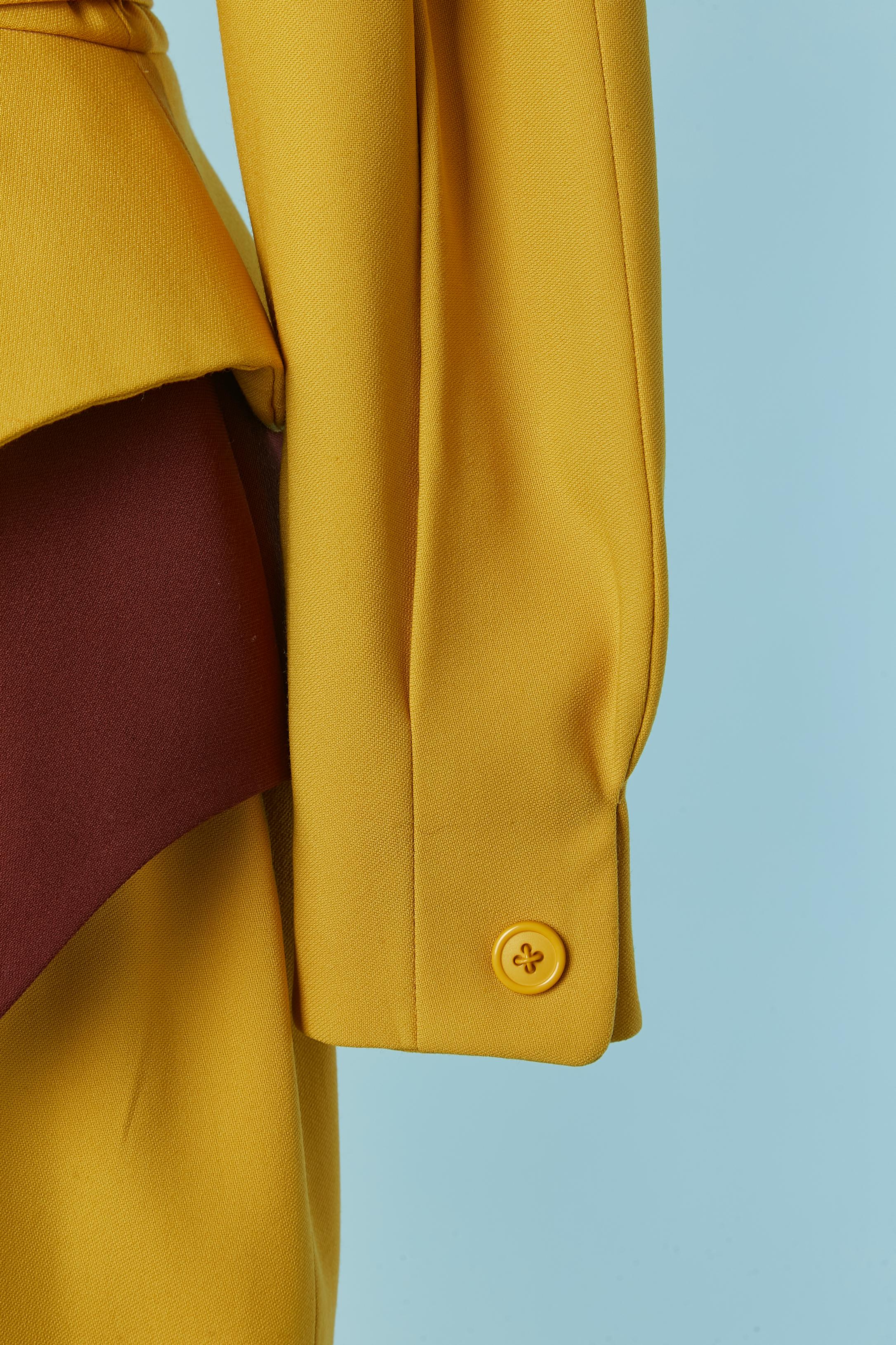 Women's Yellow and brown skirt suit and double-jacket trompe l'oeil Thierry Mugler ACTIV For Sale