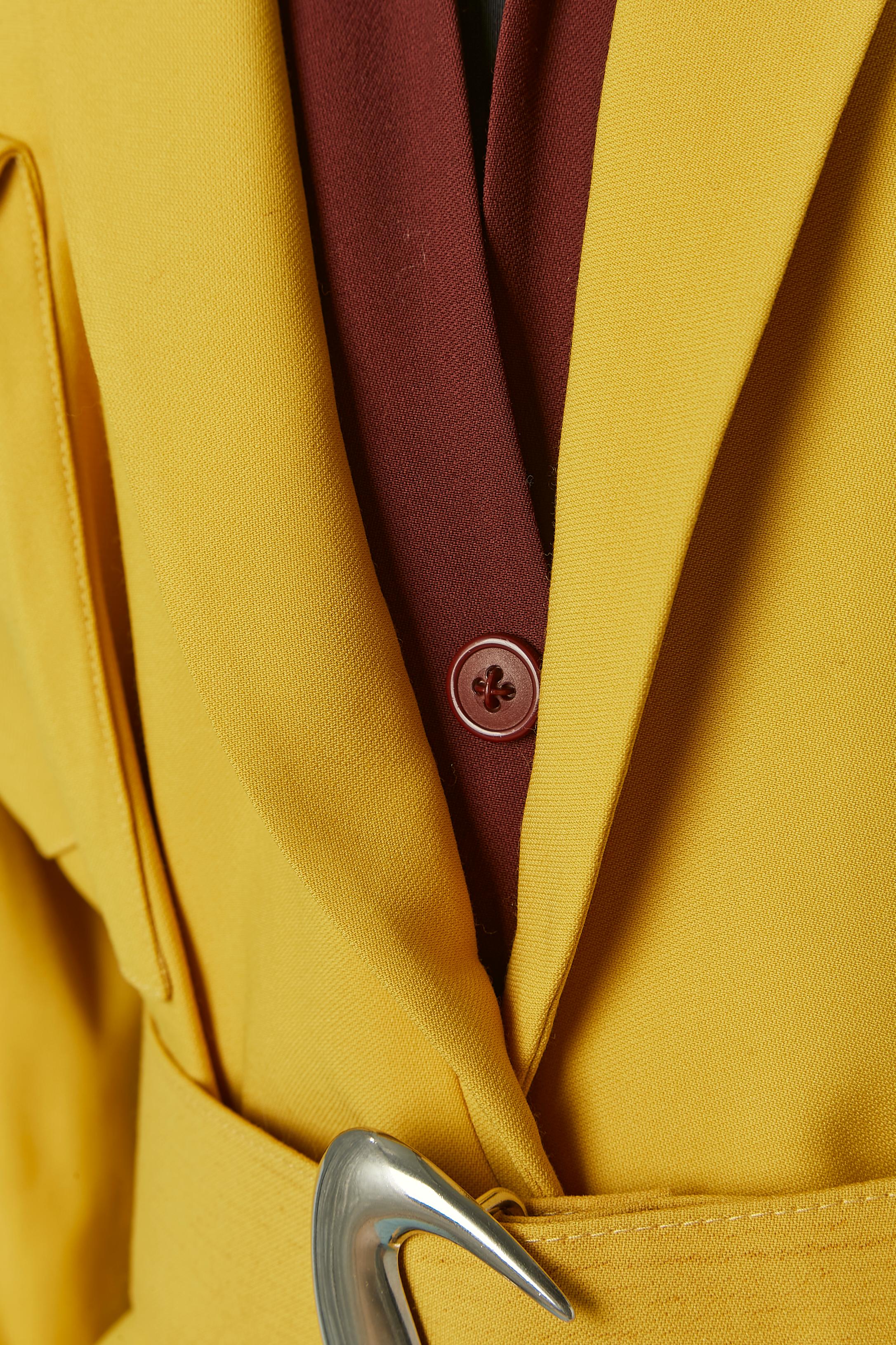 Yellow and brown skirt suit and double-jacket trompe l'oeil Thierry Mugler ACTIV For Sale 1