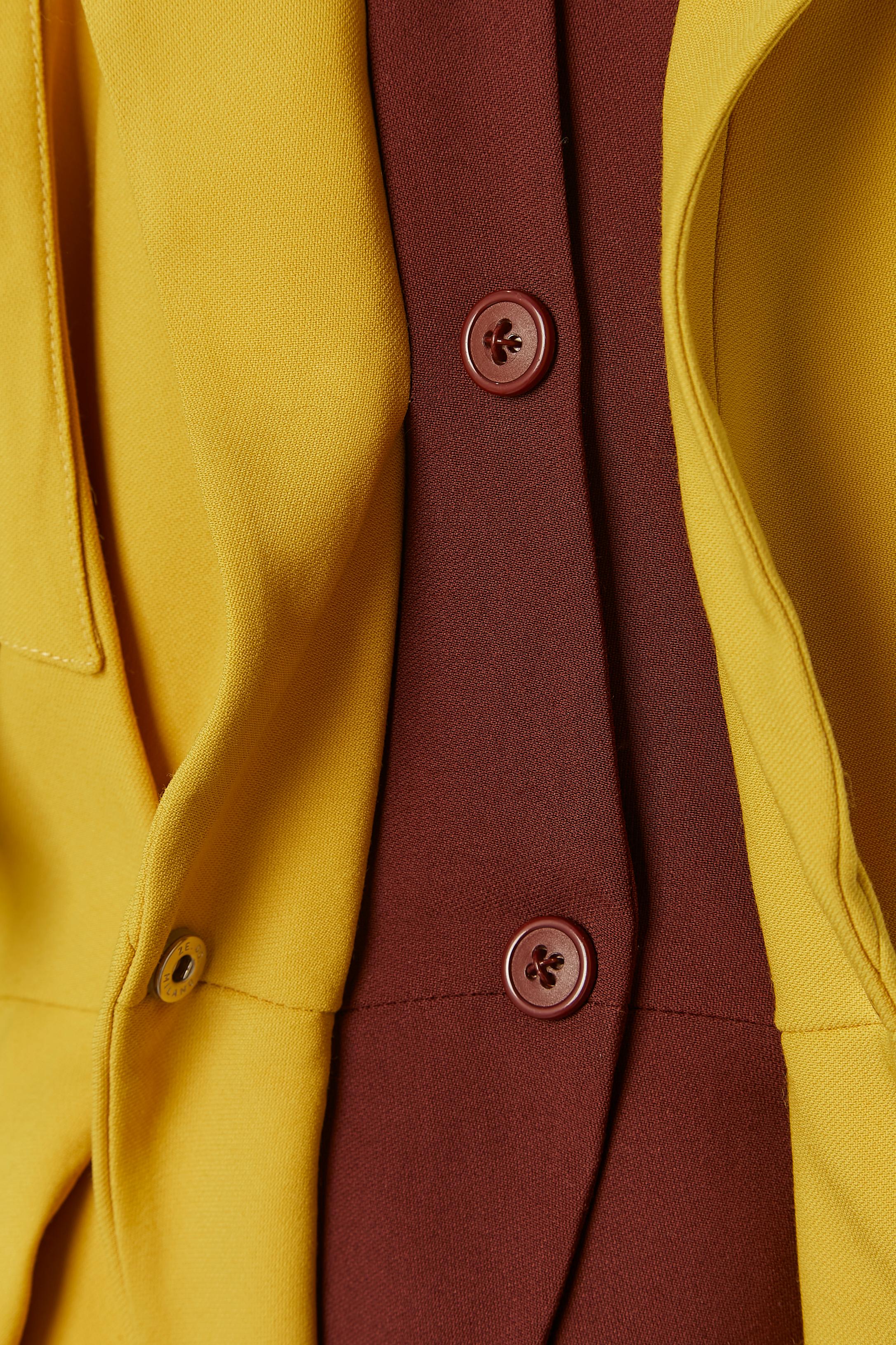 Yellow and brown skirt suit and double-jacket trompe l'oeil Thierry Mugler ACTIV For Sale 4