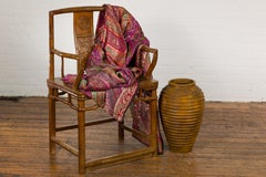Yellow and Brown Storage Vase with Concentric Design and Rustic Character