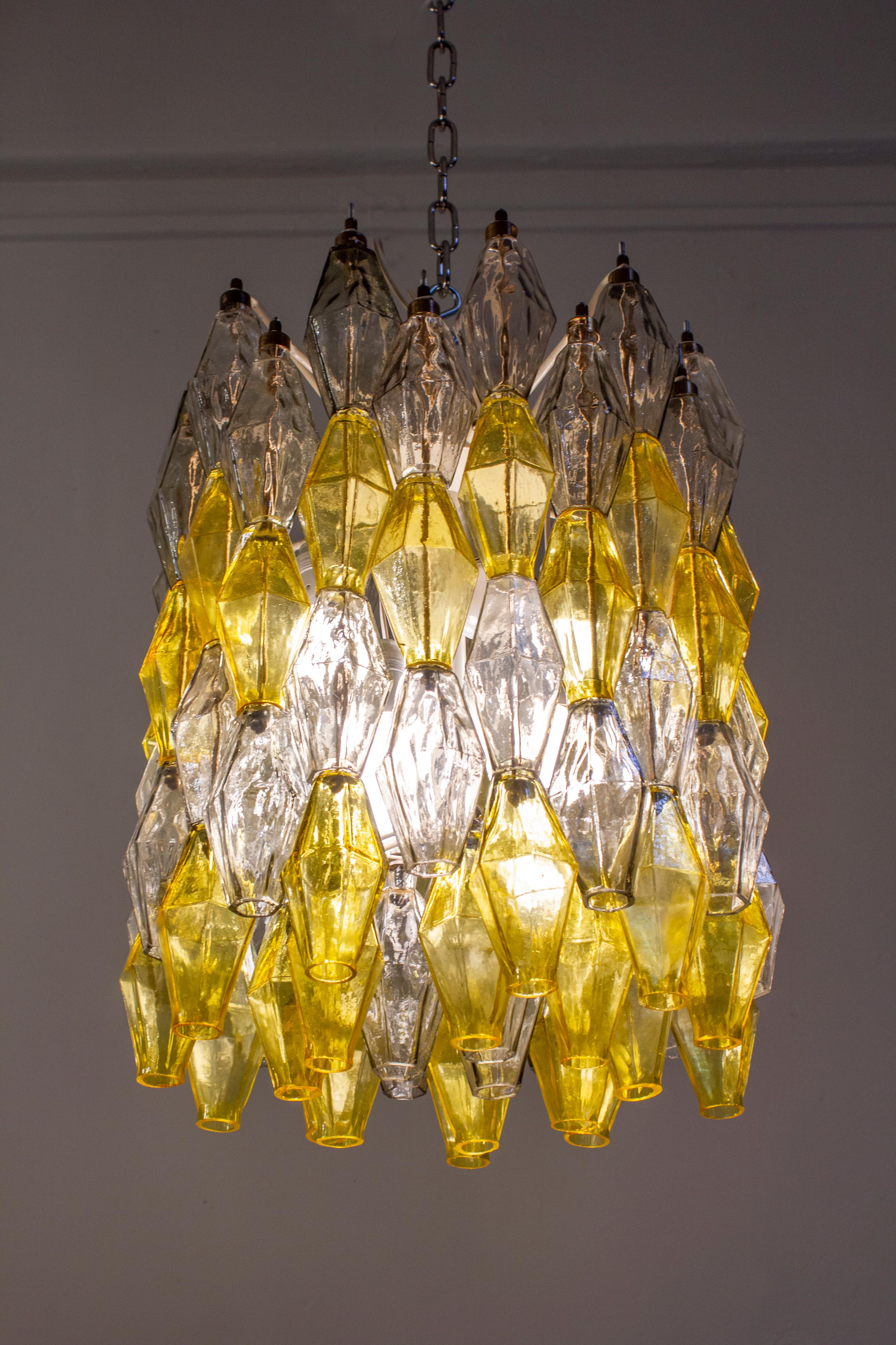 Lampadario giallo e trasparente in Poliedri Carlo Scarpa Venini Variation, 1980' in vendita 4