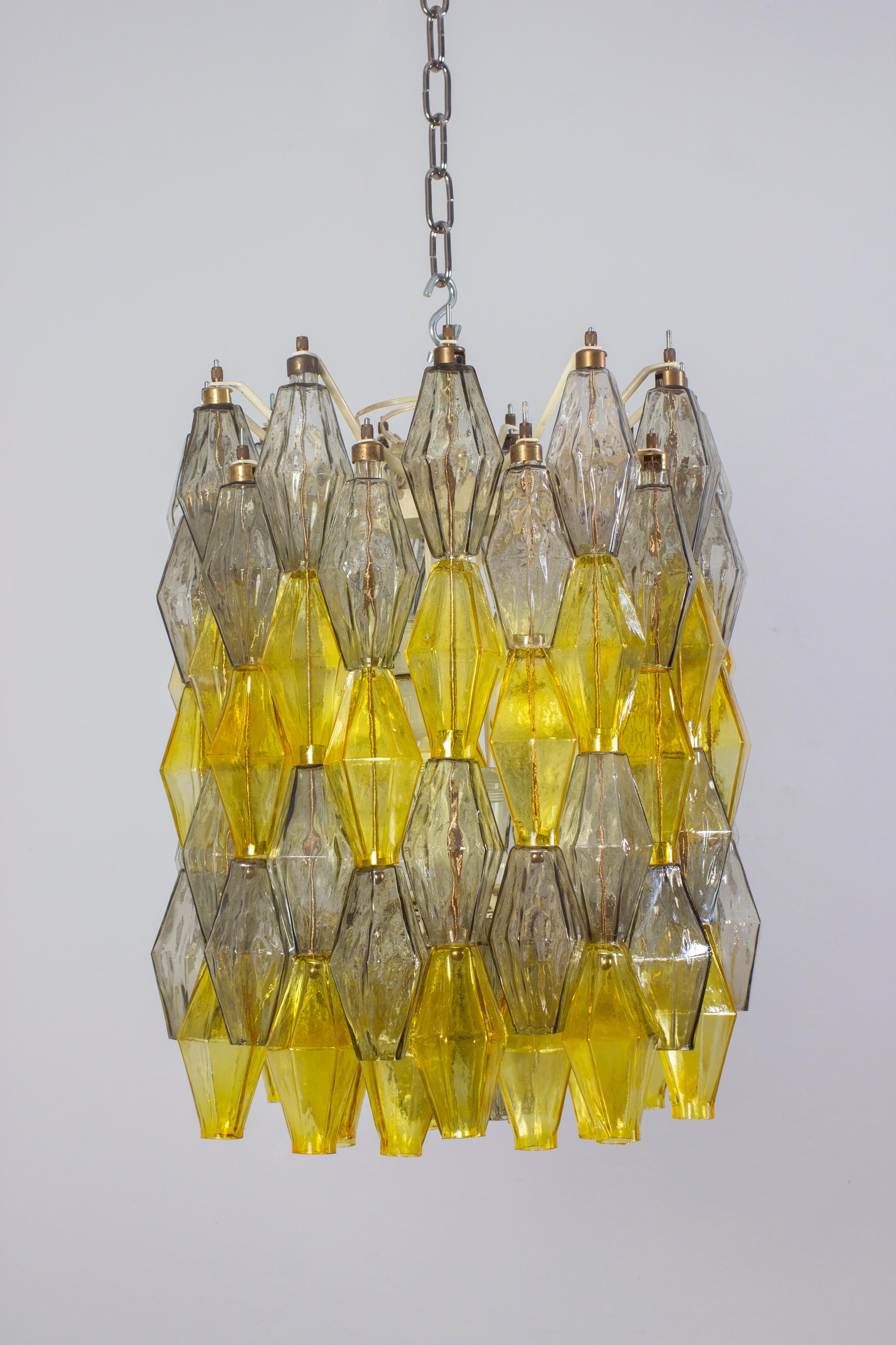 Mid-Century moderno Lampadario giallo e trasparente in Poliedri Carlo Scarpa Venini Variation, 1980' in vendita