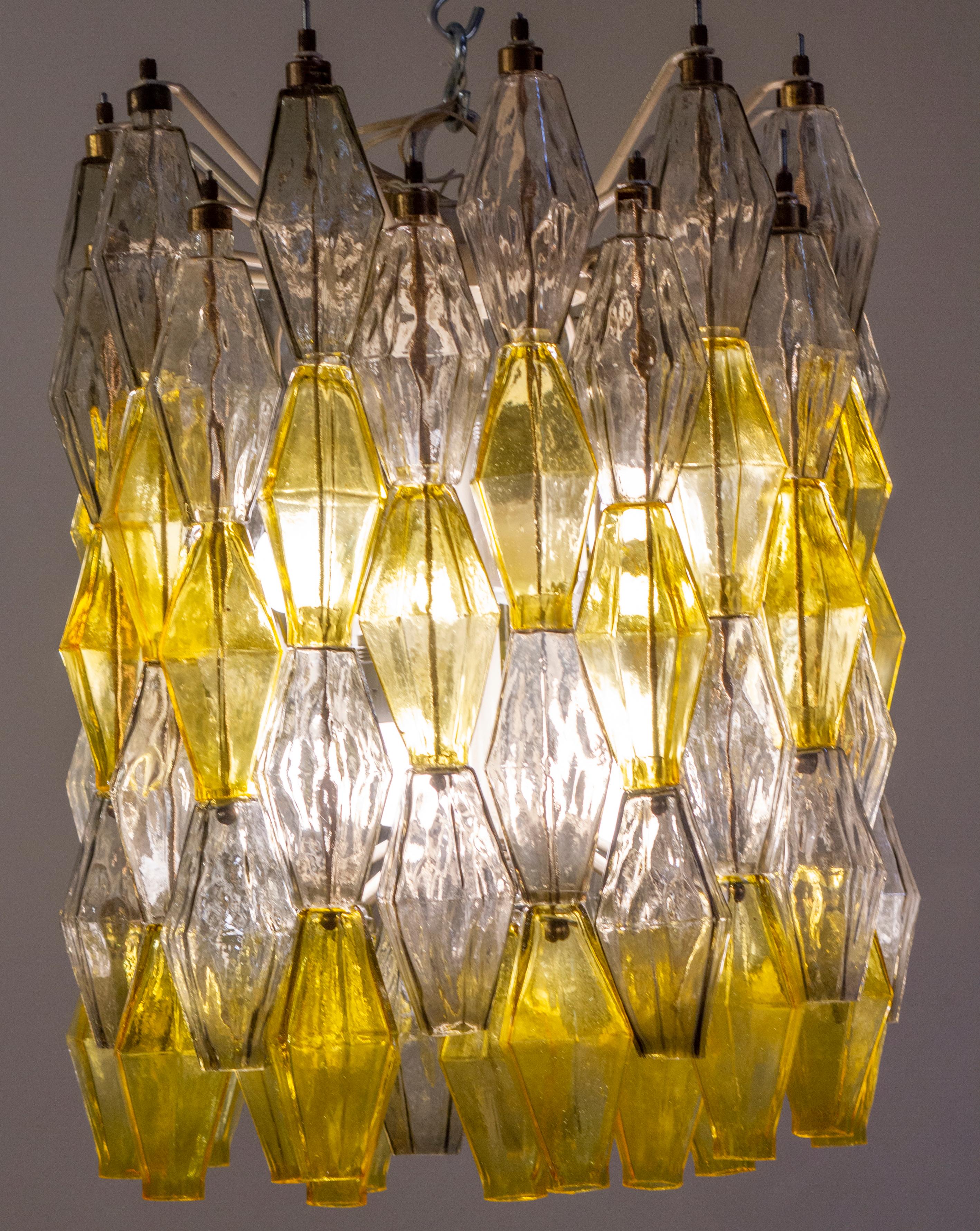 Italiano Lampadario giallo e trasparente in Poliedri Carlo Scarpa Venini Variation, 1980' in vendita