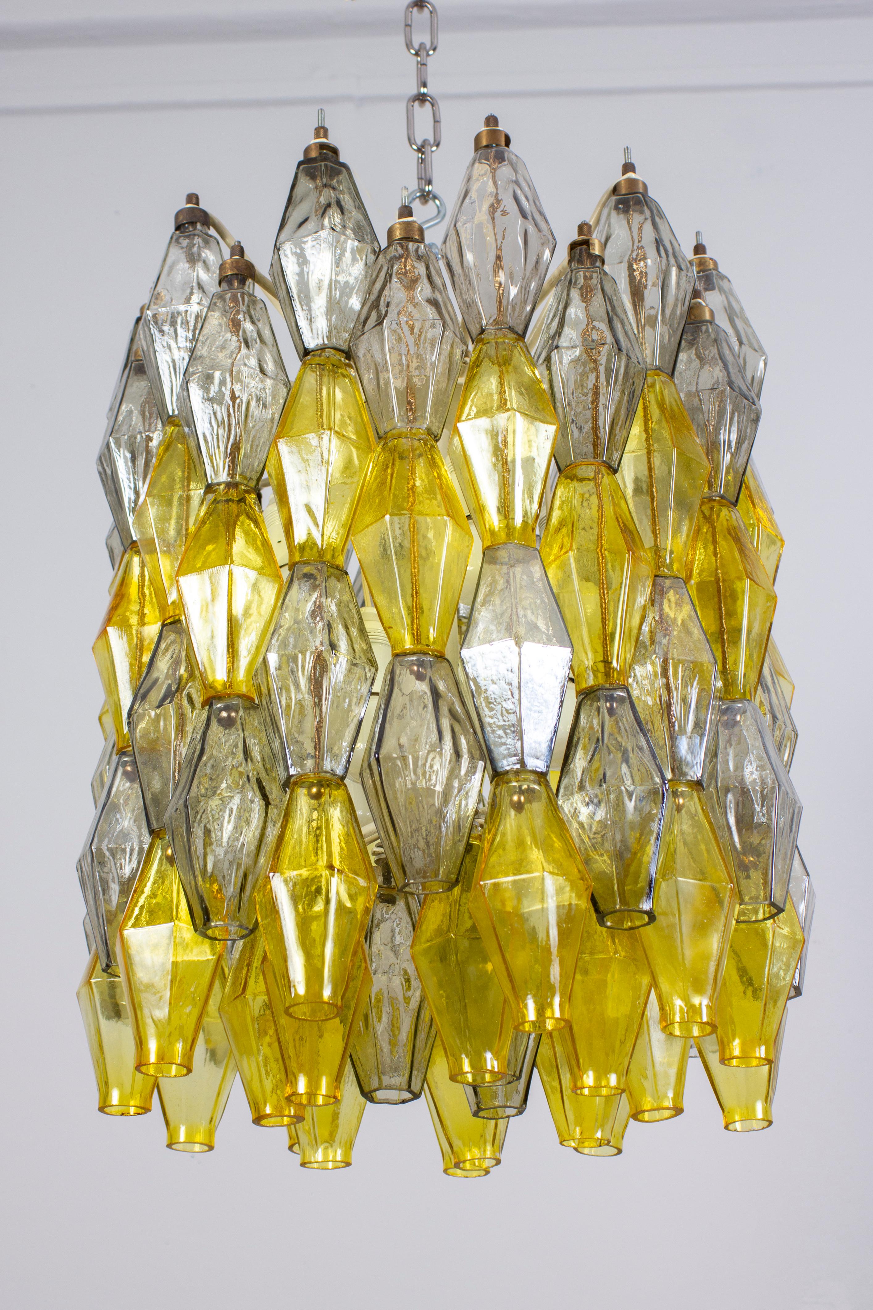 Vetro soffiato Lampadario giallo e trasparente in Poliedri Carlo Scarpa Venini Variation, 1980' in vendita