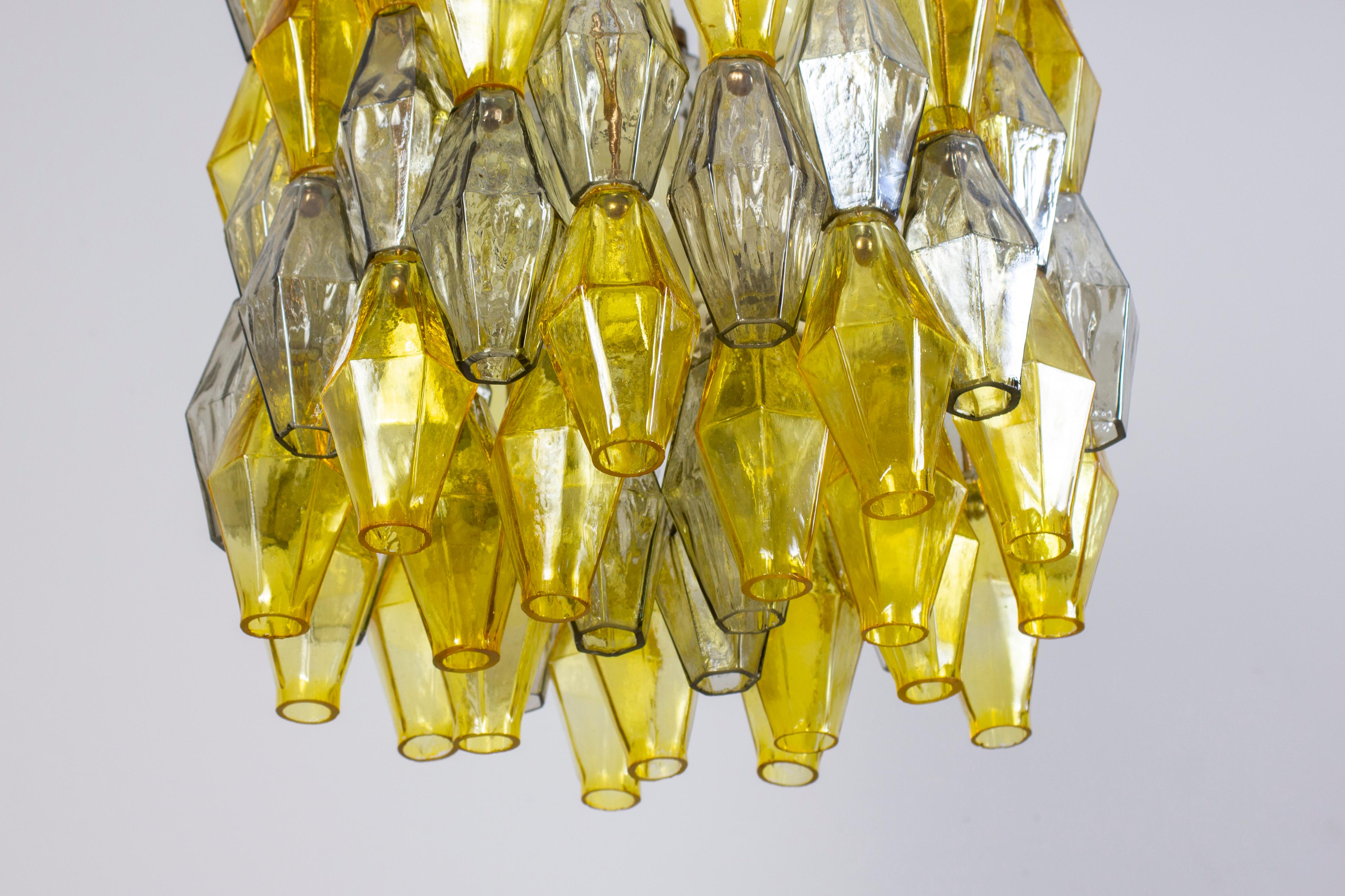 Lampadario giallo e trasparente in Poliedri Carlo Scarpa Venini Variation, 1980' in vendita 1