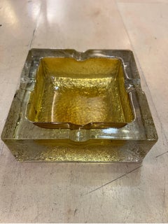 Yellow and Clear "Sommerso" Murano Glass Ashtrey 1970s