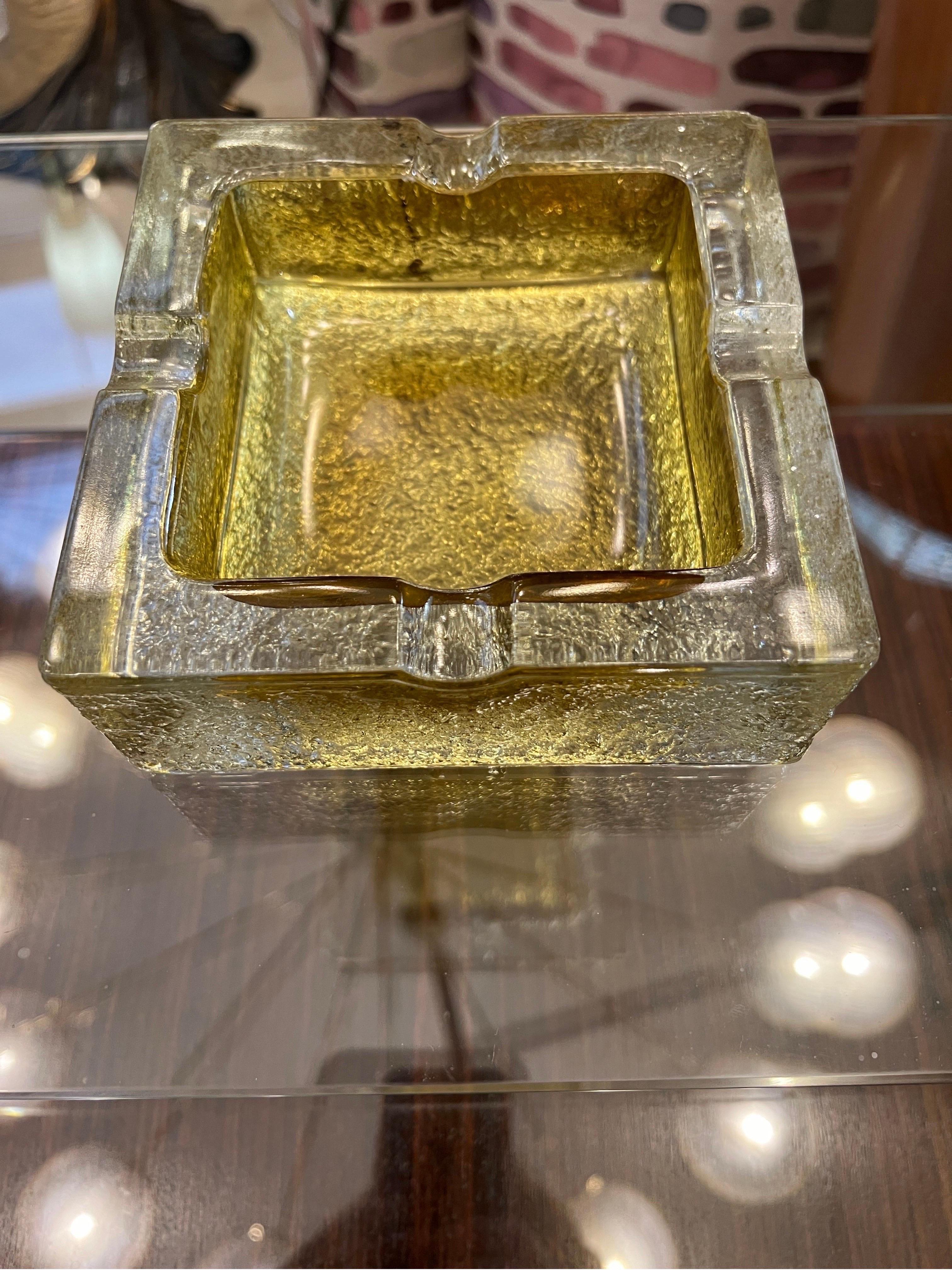 Aschenbecher aus gelbem und klarem Murano Glass 