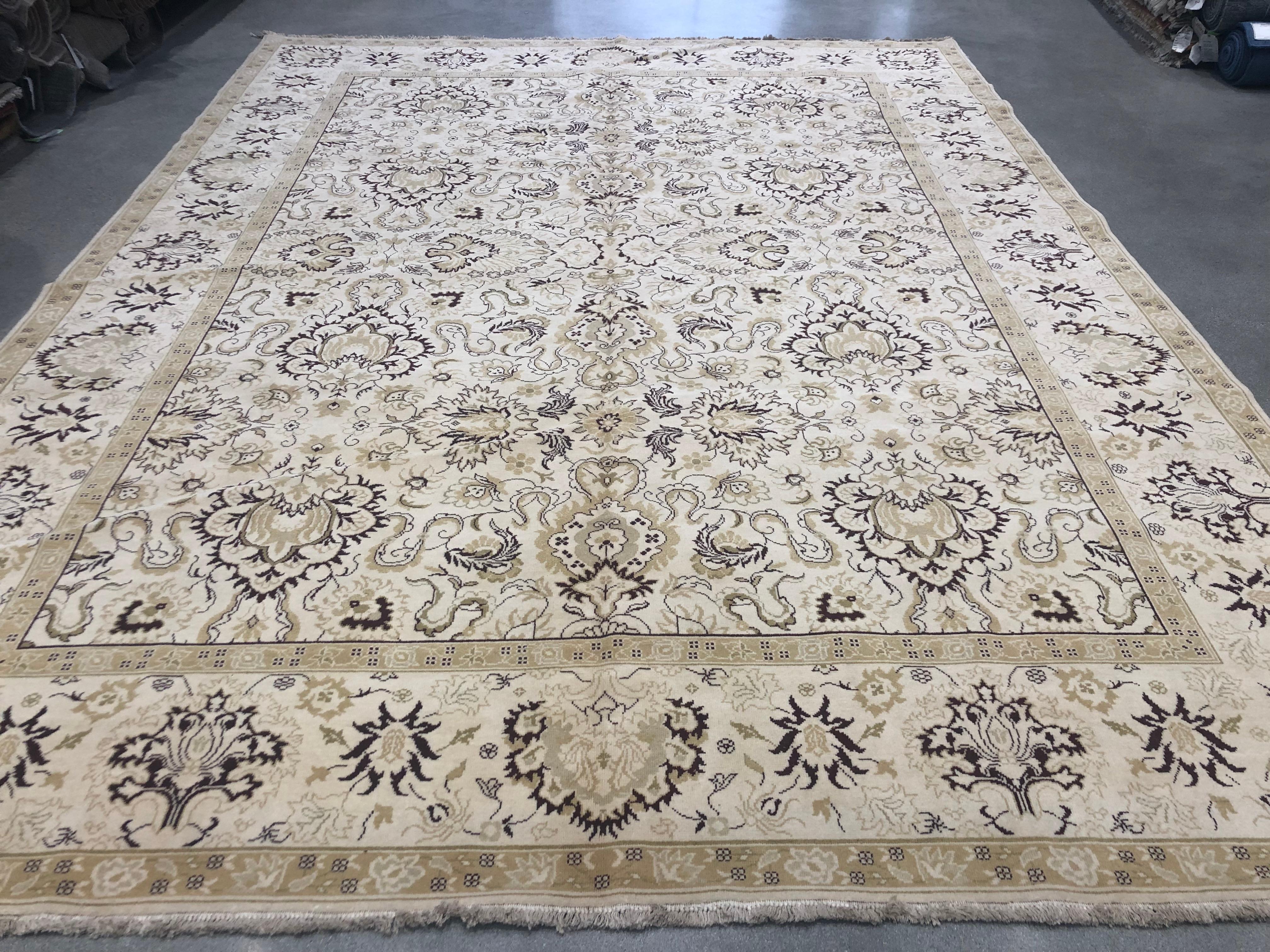 Hand-Knotted Yellow and Gold Floral Rug For Sale