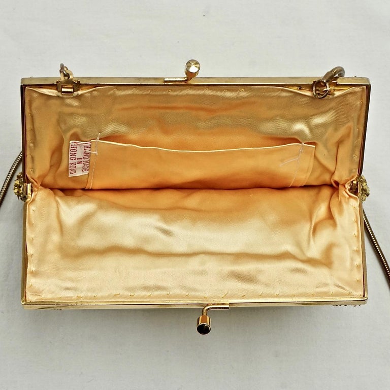 Brown Yellow and Gold Sequin and Gold Bead Evening Bag Made in Hong Kong circa 1960s For Sale