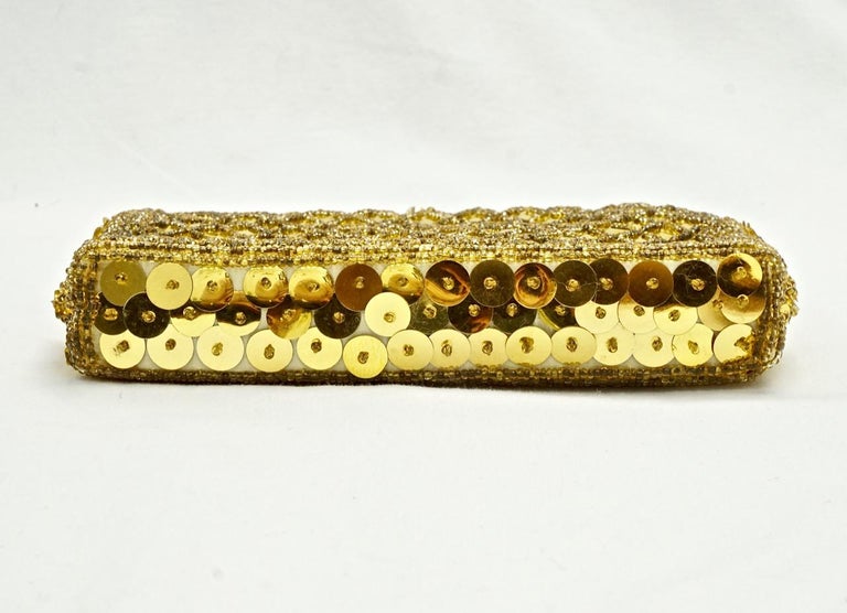 Yellow and Gold Sequin and Gold Bead Evening Bag Made in Hong Kong circa 1960s For Sale 2