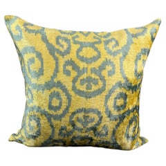 Yellow and Gray Design Velvet Silk Ikat Pillow Cover