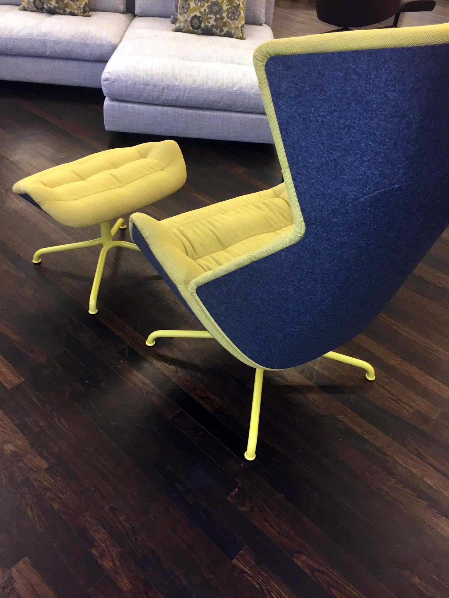 Frame: Steel tube lacquered TS 2050 mustard
Inner cushion: Novum pear
Outer Shell: Formfleece
Gliders: Plastic
808 H ottoman
Original Price:$7,750
Ottoman: W 63 cm H 40 cm D 45 cm
The lounge chair 808 plays with the contrast between