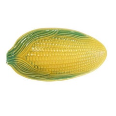 Yellow and Green Ceramic Corn King Corn Husk Serving Bowls, Set of 4