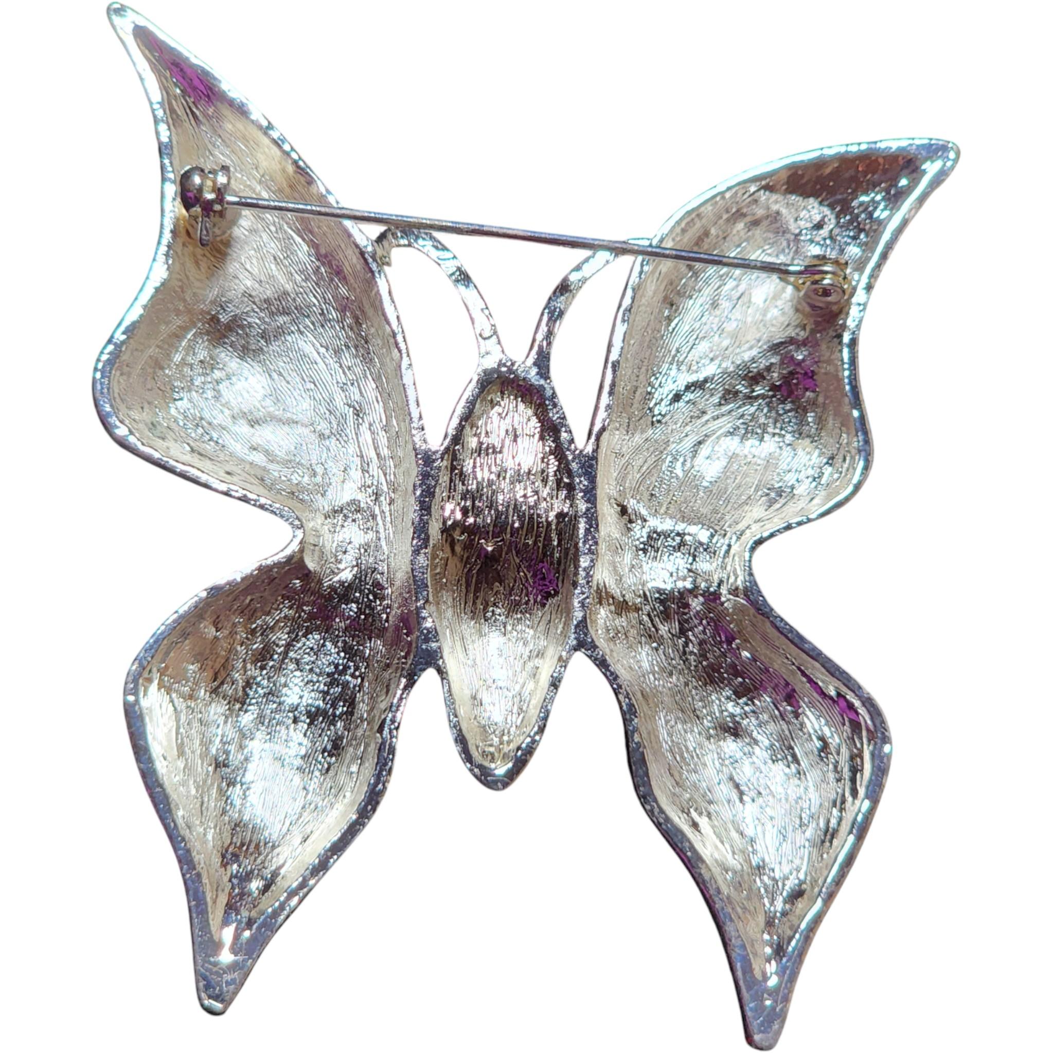 Gelbe und grüne Emaille Kristall Schmetterling Brosche mit Cabochon Zentrum (Baguetteschliff) im Angebot