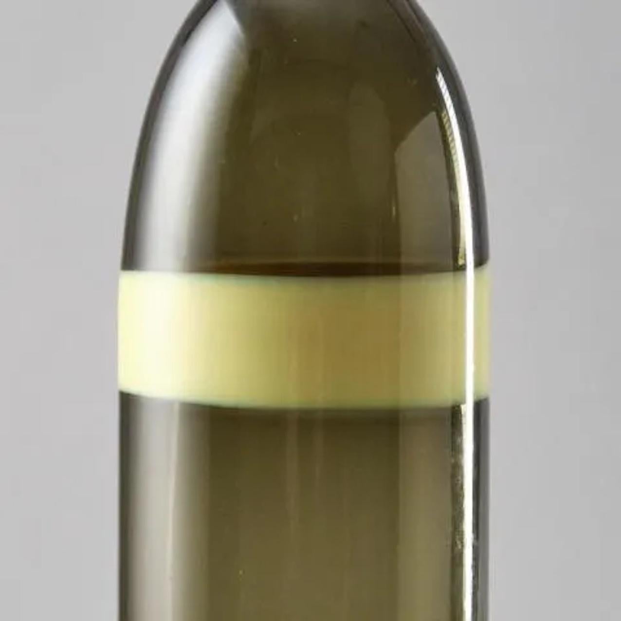 Gelbe und grüne Glasflasche von Fulvio Bianconi für Venini. Signiert auf der Unterseite des Sockels: Bianconi Venini. Italien: um 1950 Bianconis wirklicher Beitrag zur Welt der Kunst und des Designs beginnt jedoch 1947, als der Mailänder Paulo