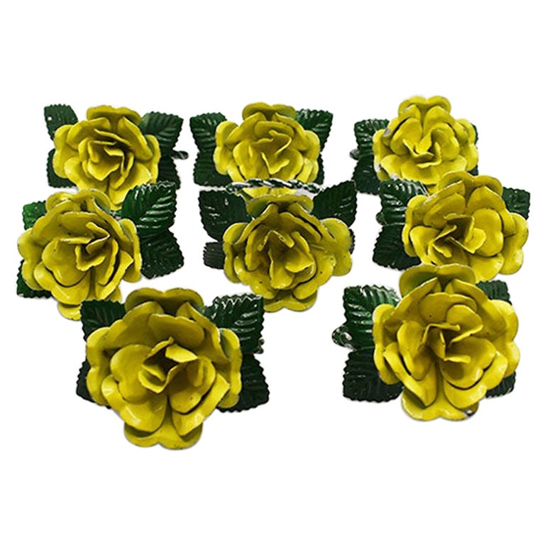 Servilleteros con Motivo Floral Amarillo y Verde, Set de 8