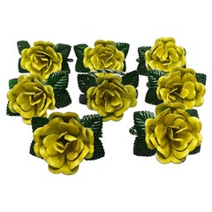 Servilleteros con Motivo Floral Amarillo y Verde, Set de 8