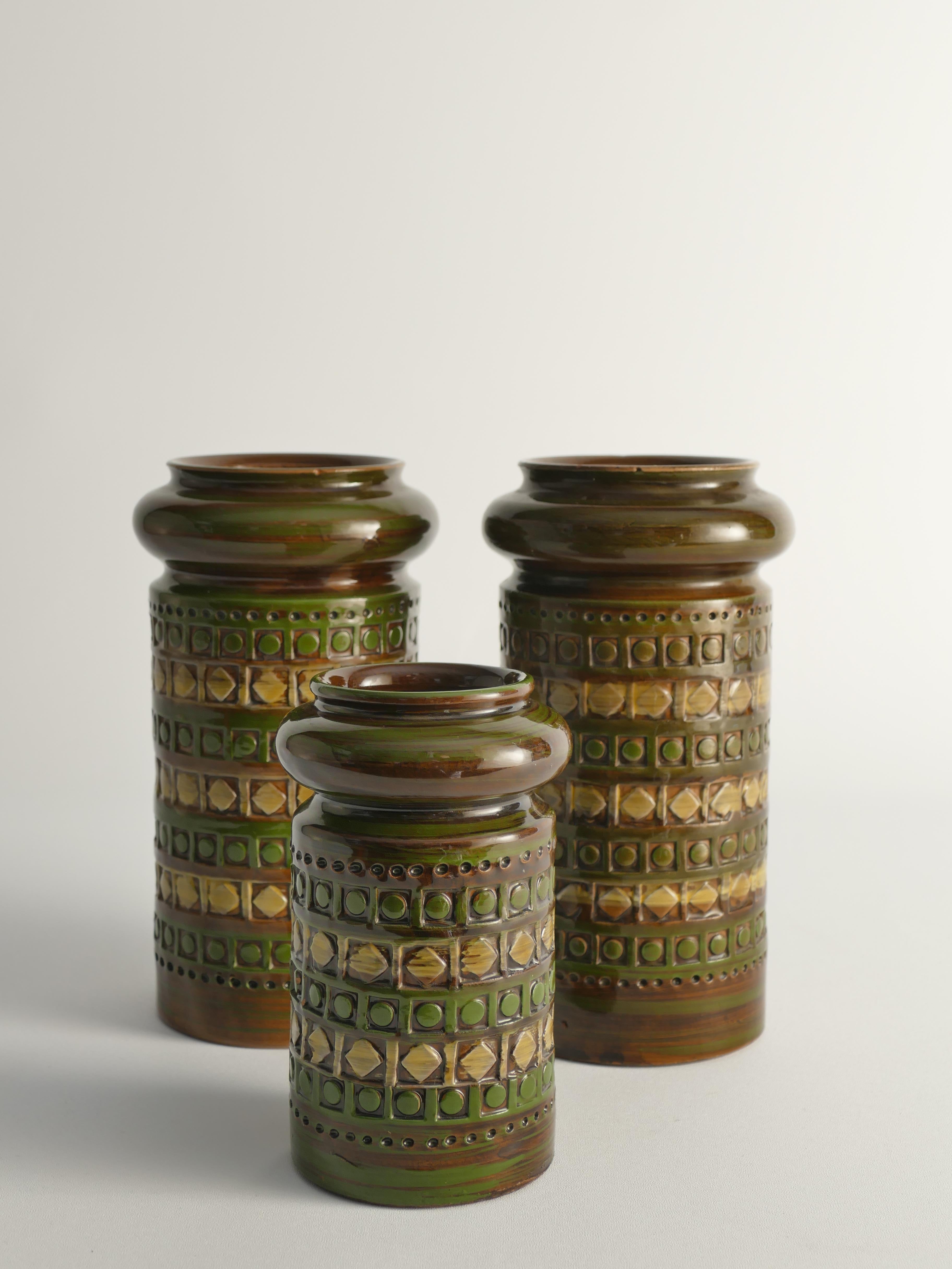 italien Vases en grès jaune et vert d'Aldo Londi pour Bitossi, Italie, lot de 3 en vente