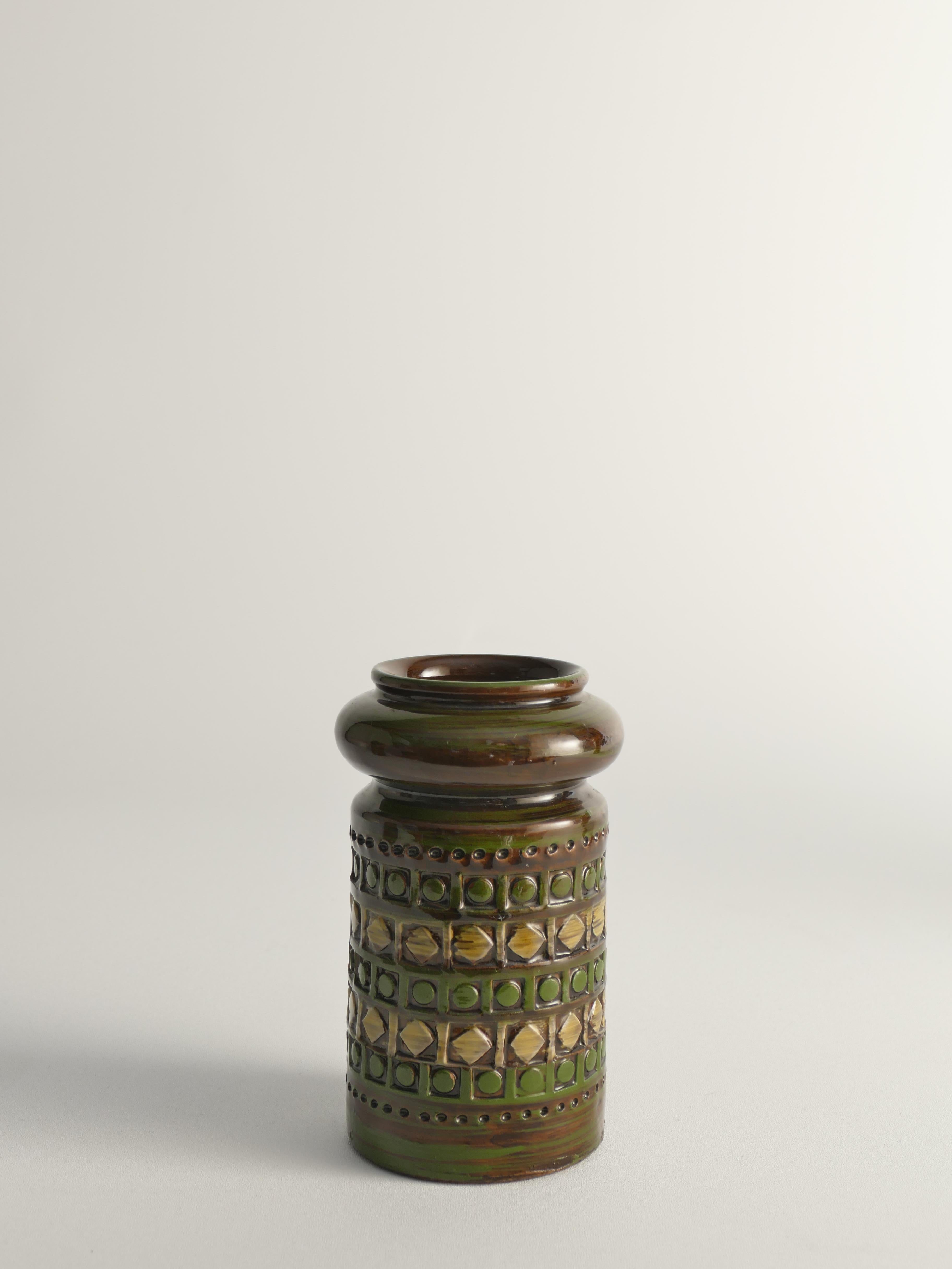 Grès Vases en grès jaune et vert d'Aldo Londi pour Bitossi, Italie, lot de 3 en vente