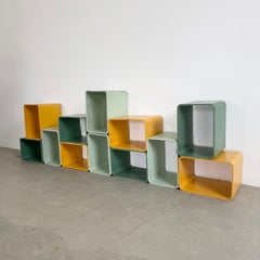 Bibliothèque modulaire en béton Willy Guhl, jaune et verte, Suisse, années 1960