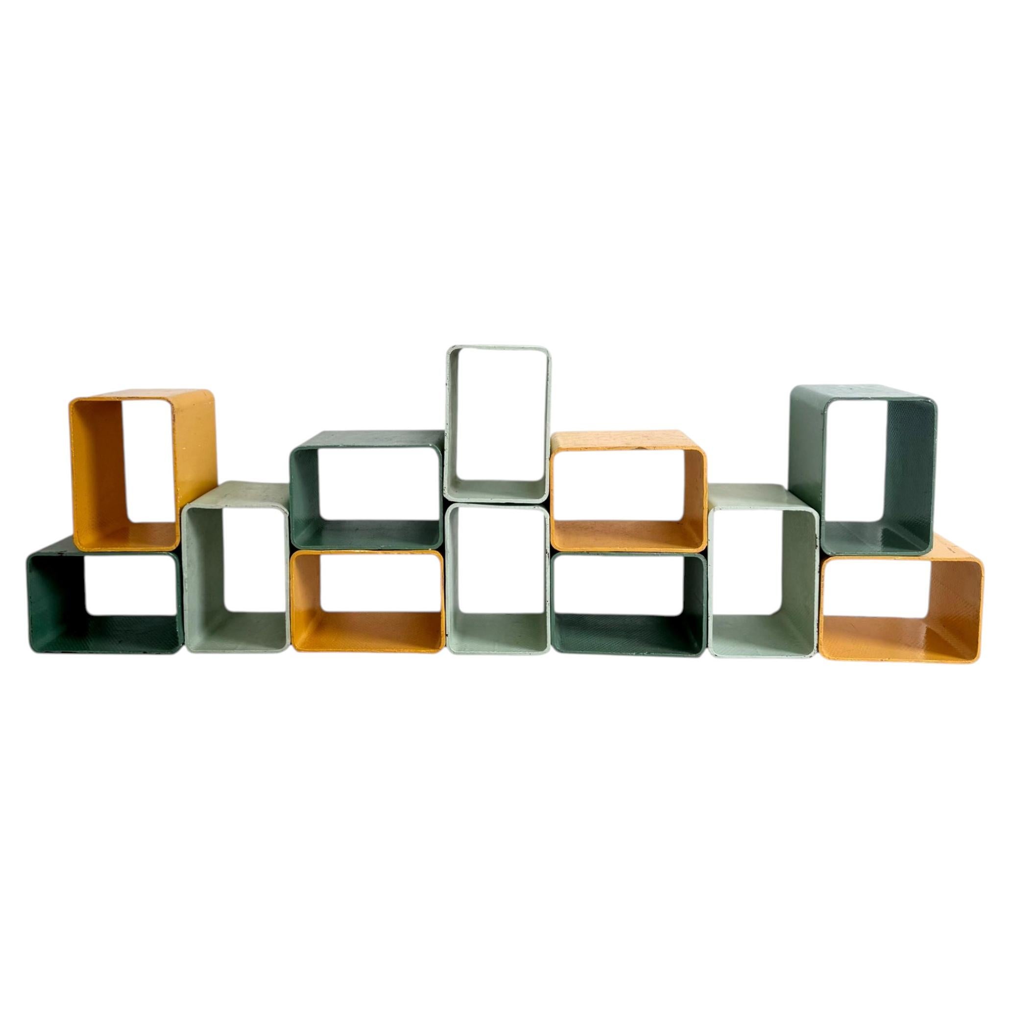 Yellow and Green Willy Guhl Modular Concrete Bookcase, 1960s Switzerland
