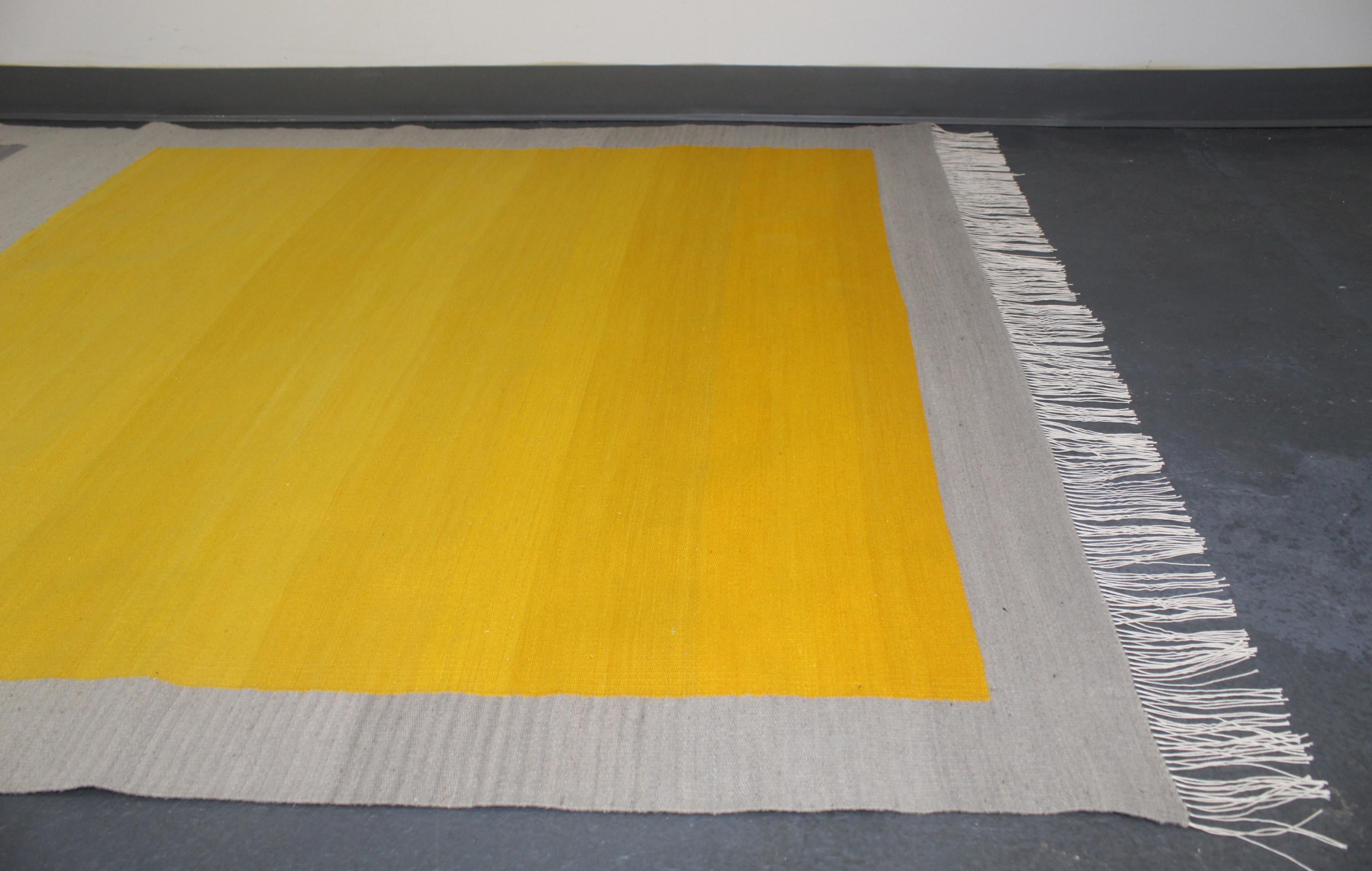 Bespoke Yellow and Grey Wool Handwoven Rug or Kilim, Natural Dye For Sale 1