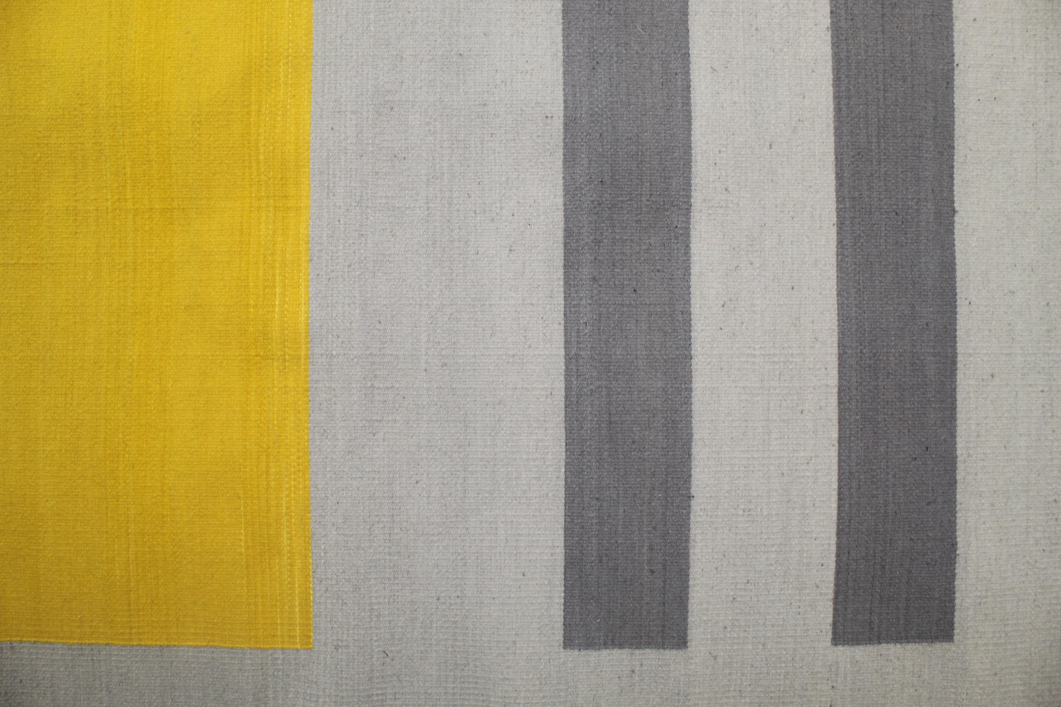 Bespoke Yellow and Grey Wool Handwoven Rug or Kilim, Natural Dye For Sale 3