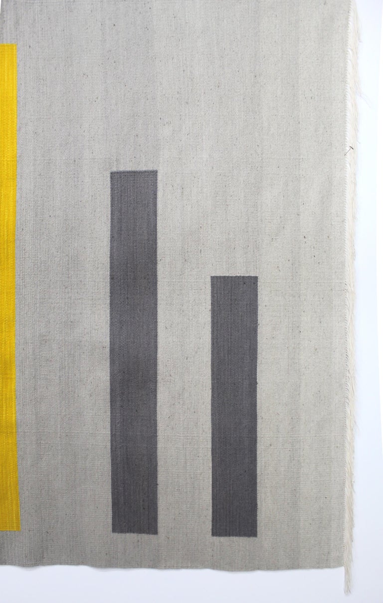 Modern Bespoke Yellow and Grey Wool Handwoven Rug or Kilim, Natural Dye For Sale