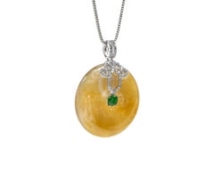 Yellow and Imperial Green Jadeite Jade and Diamond Pendant, Certified Untreated