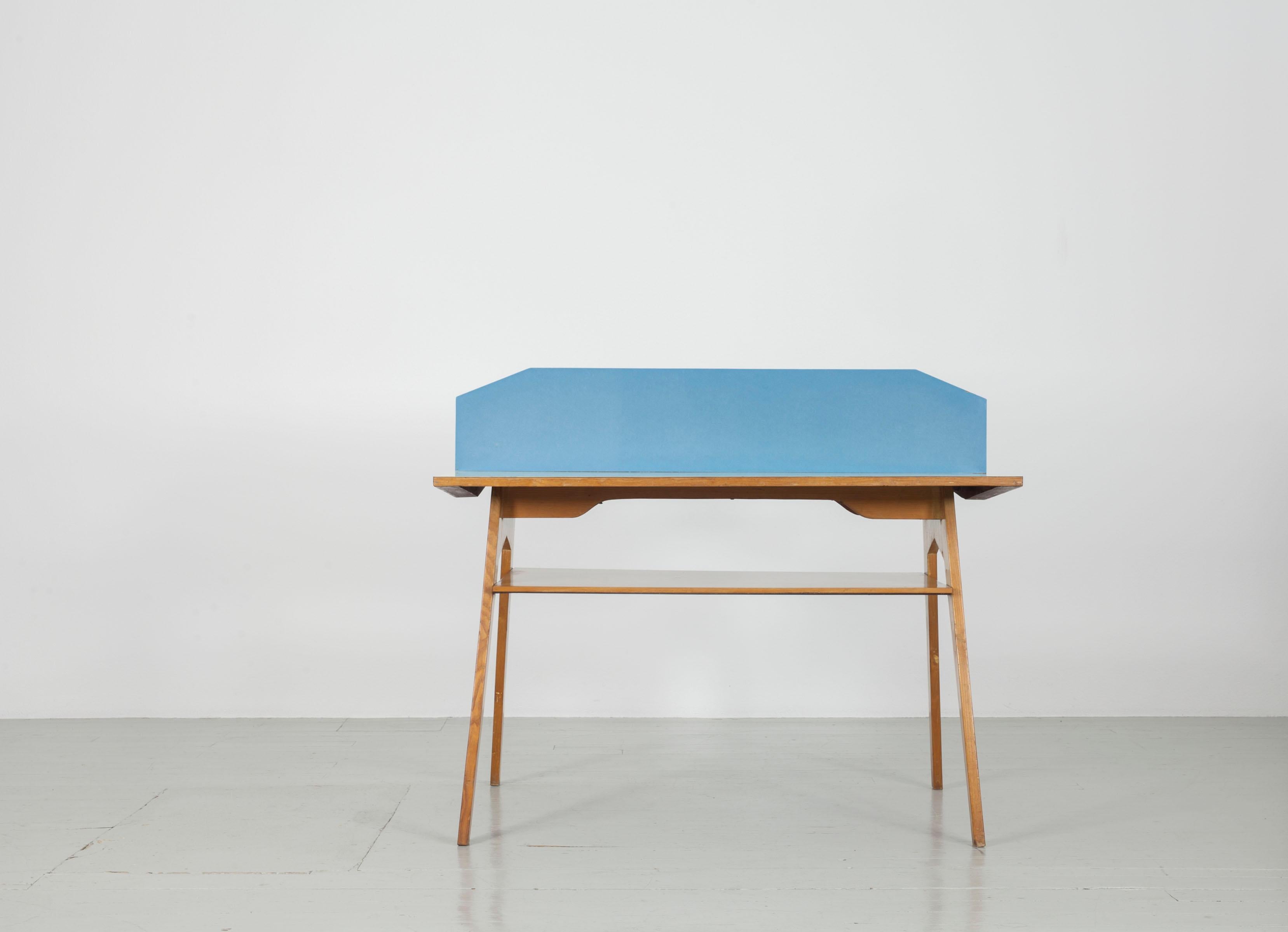 Formica Yellow and Light Blue Italian Double Desk, 1950s