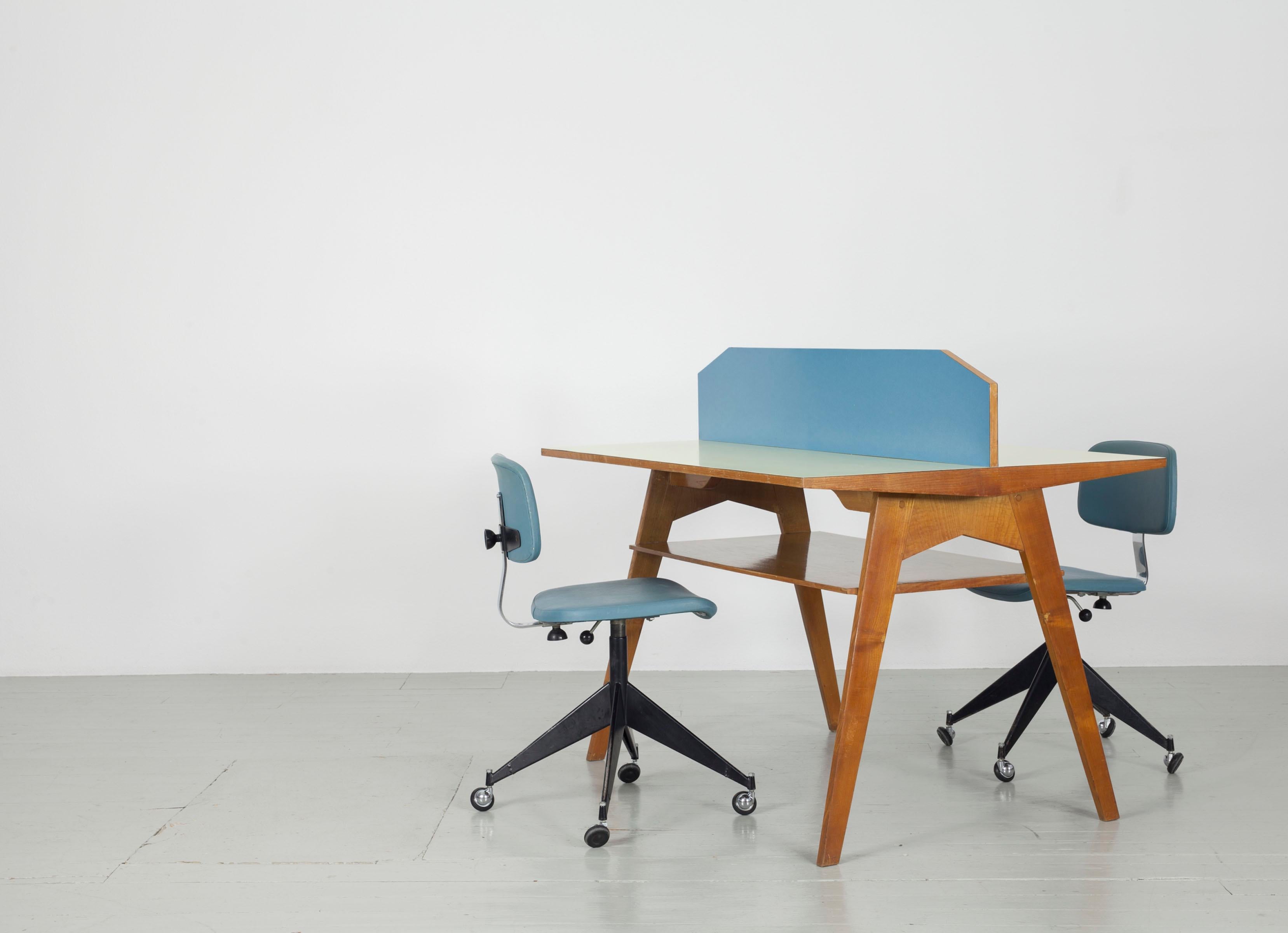 Yellow and Light Blue Italian Double Desk, 1950s 2