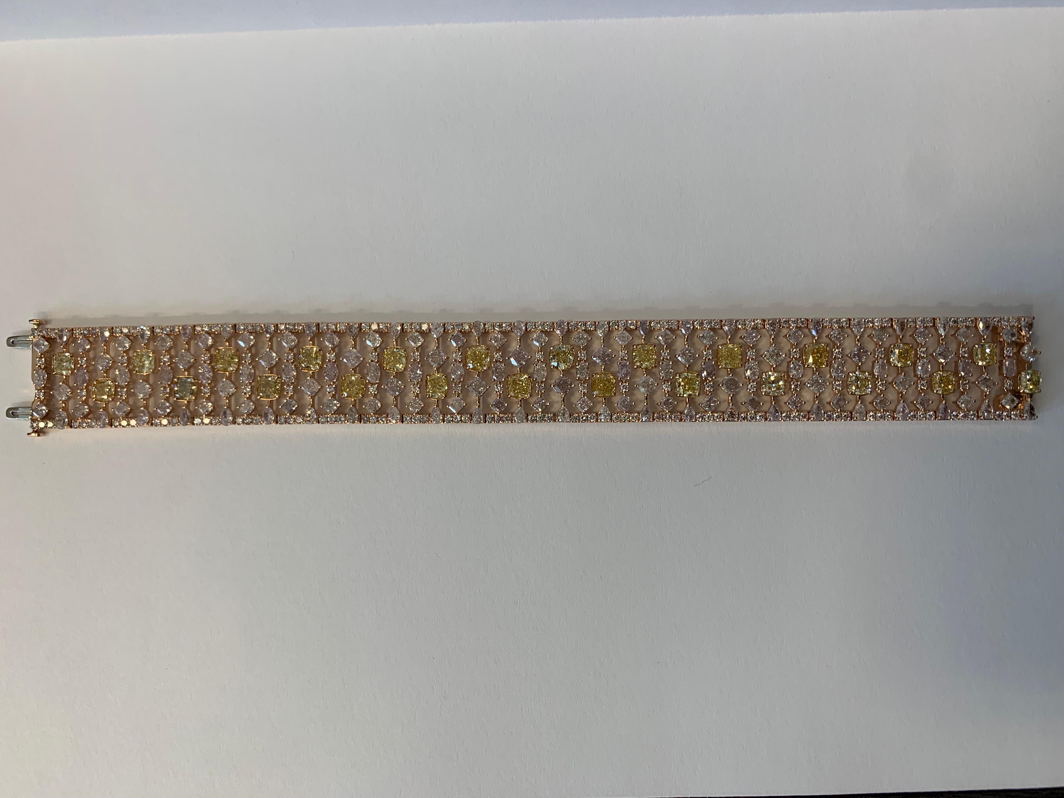 Gelbes und helles Diamantarmband aus 18 Karat Roségold Damen