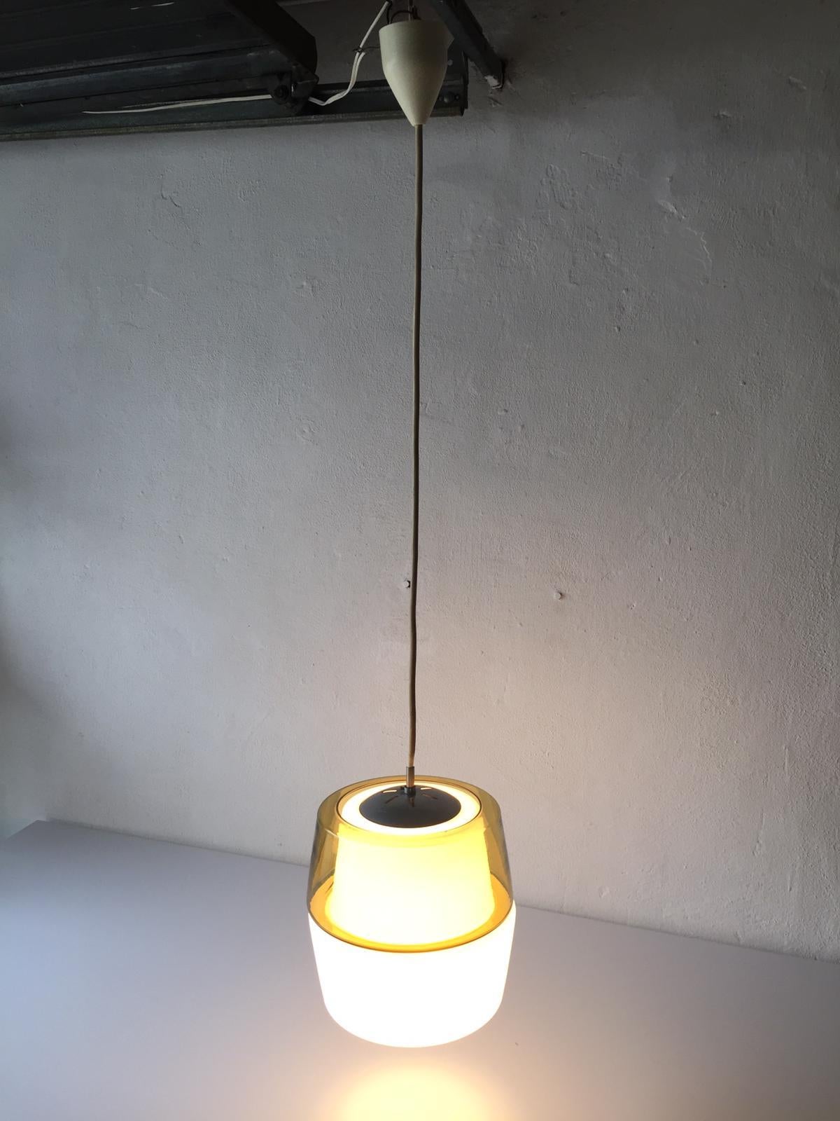 Yellow and Milk Glass Pendant Lamp by Peill & Putzler, 1960s, Germany For Sale 4