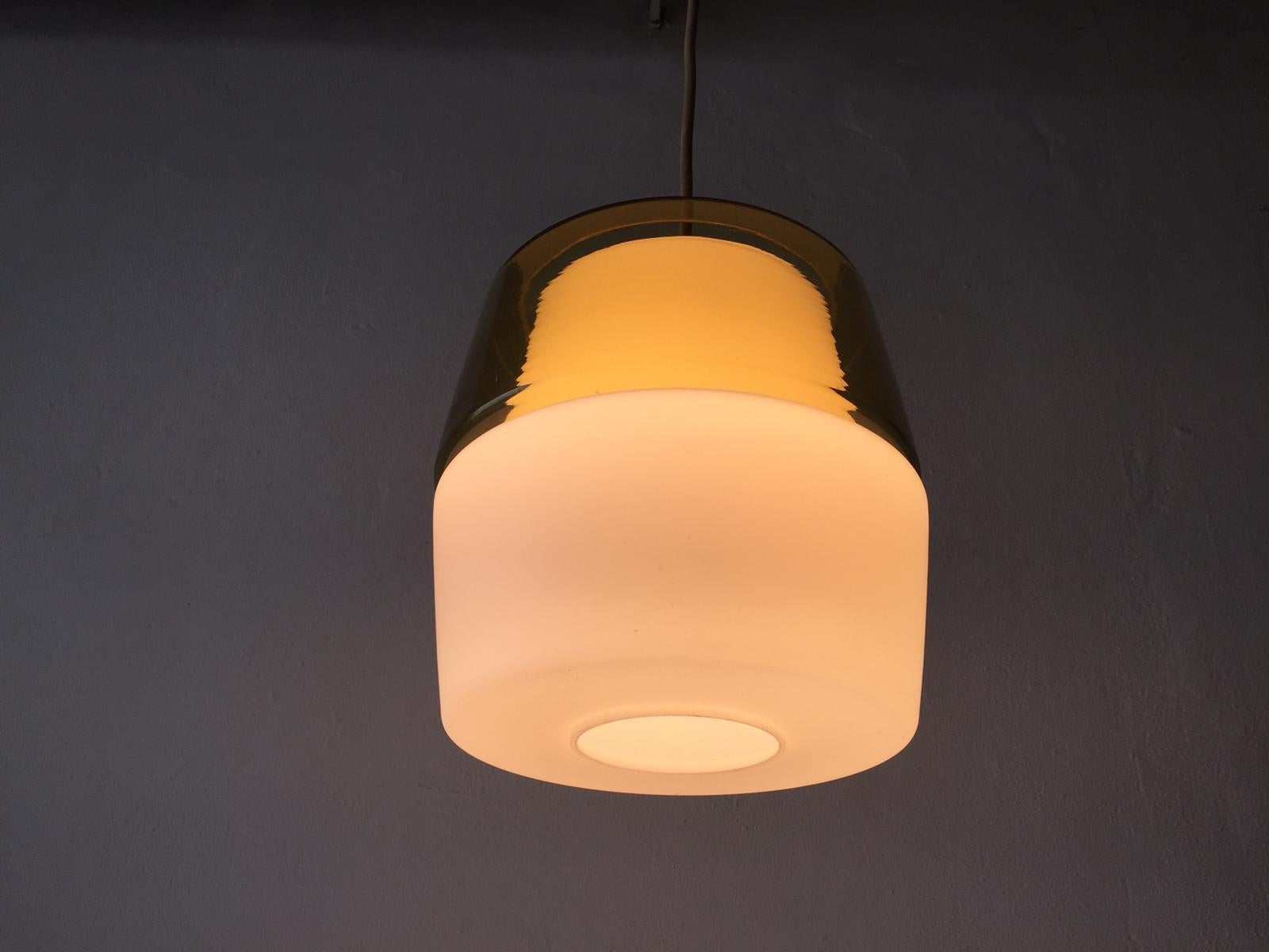 Yellow and Milk Glass Pendant Lamp by Peill & Putzler, 1960s, Germany For Sale 5