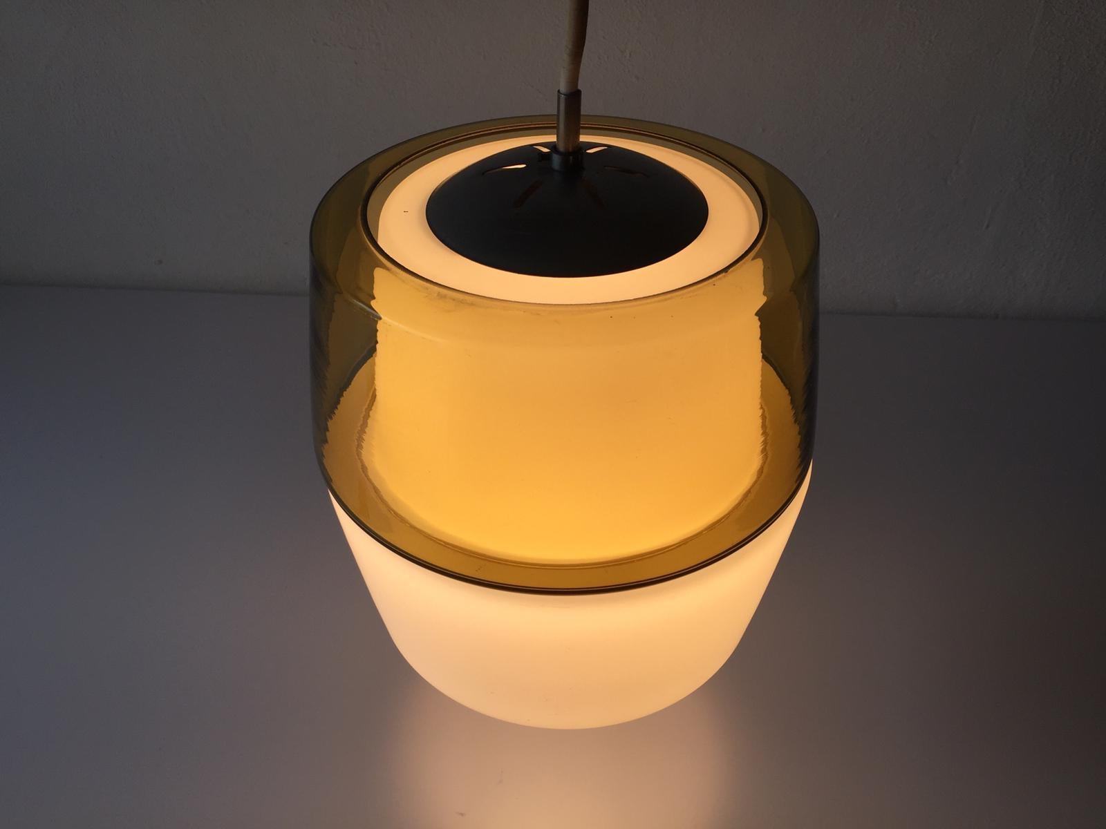 Yellow and Milk Glass Pendant Lamp by Peill & Putzler, 1960s, Germany For Sale 6