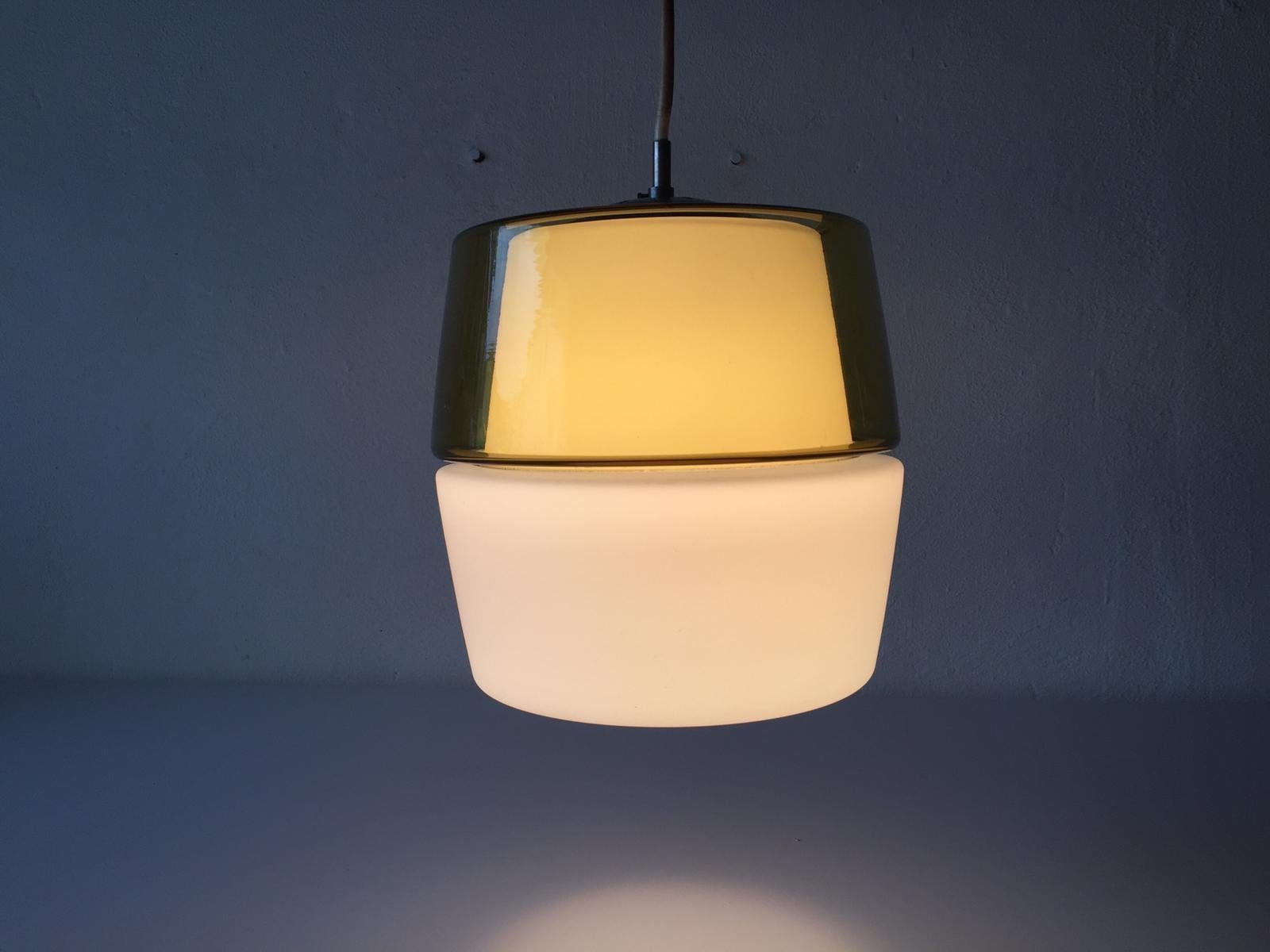 Yellow and Milk Glass Pendant Lamp by Peill & Putzler, 1960s, Germany For Sale 7