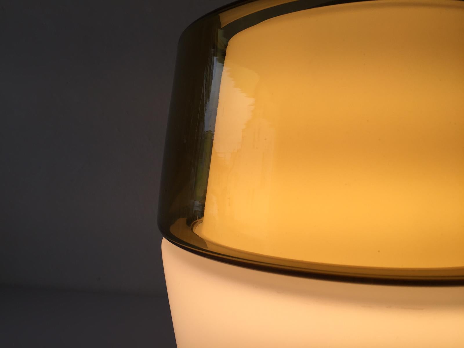 Yellow and Milk Glass Pendant Lamp by Peill & Putzler, 1960s, Germany For Sale 8