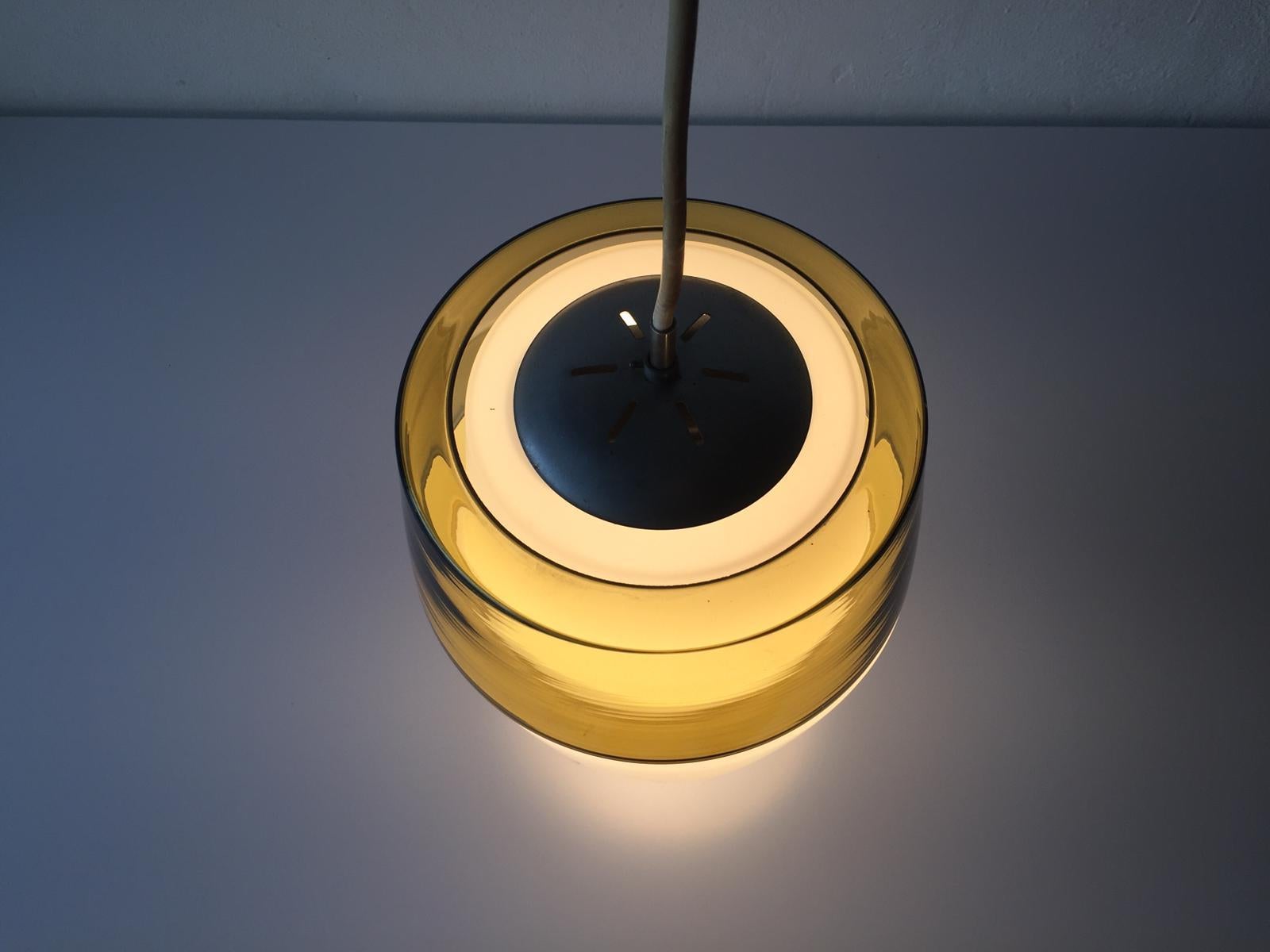 Yellow and Milk Glass Pendant Lamp by Peill & Putzler, 1960s, Germany For Sale 9