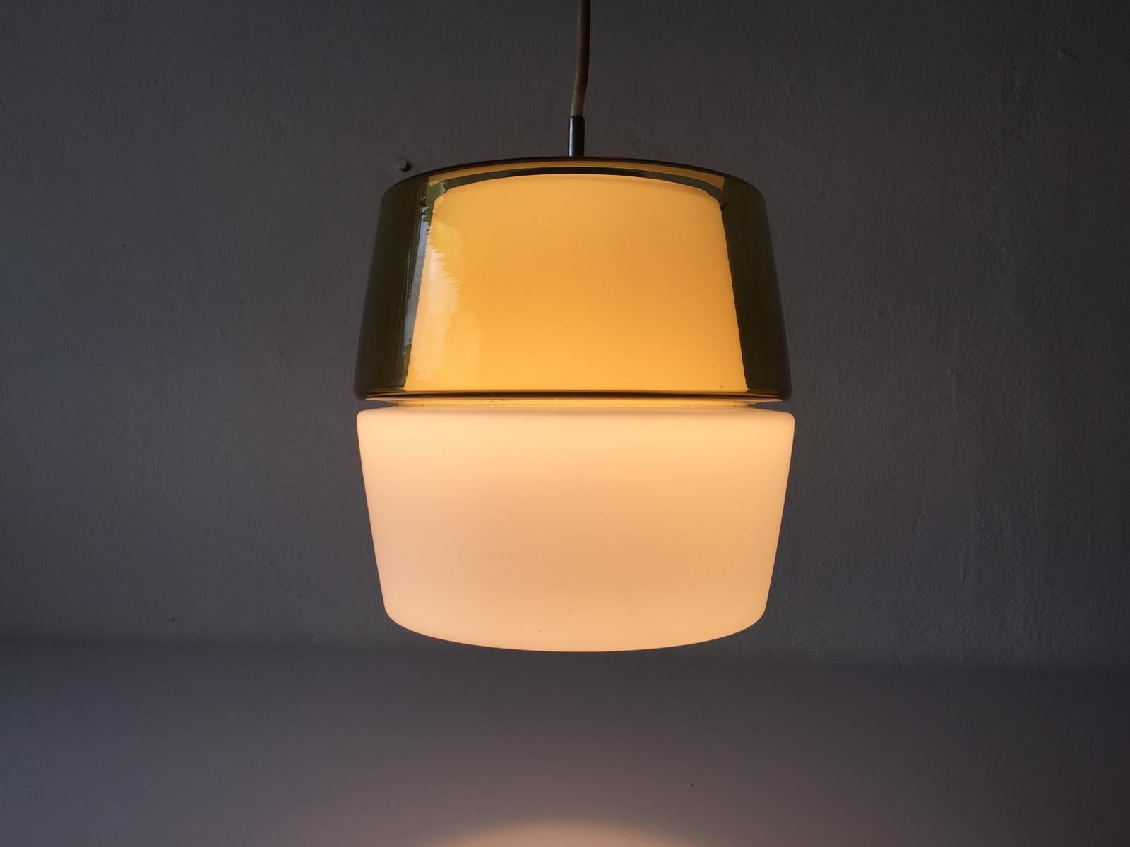 Mid-Century Modern Yellow and Milk Glass Pendant Lamp by Peill & Putzler, 1960s, Germany For Sale