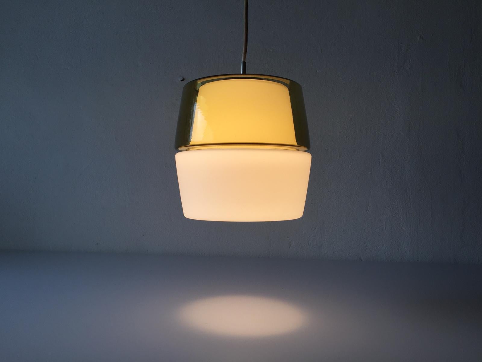 Yellow and Milk Glass Pendant Lamp by Peill & Putzler, 1960s, Germany In Good Condition For Sale In Hagenbach, DE