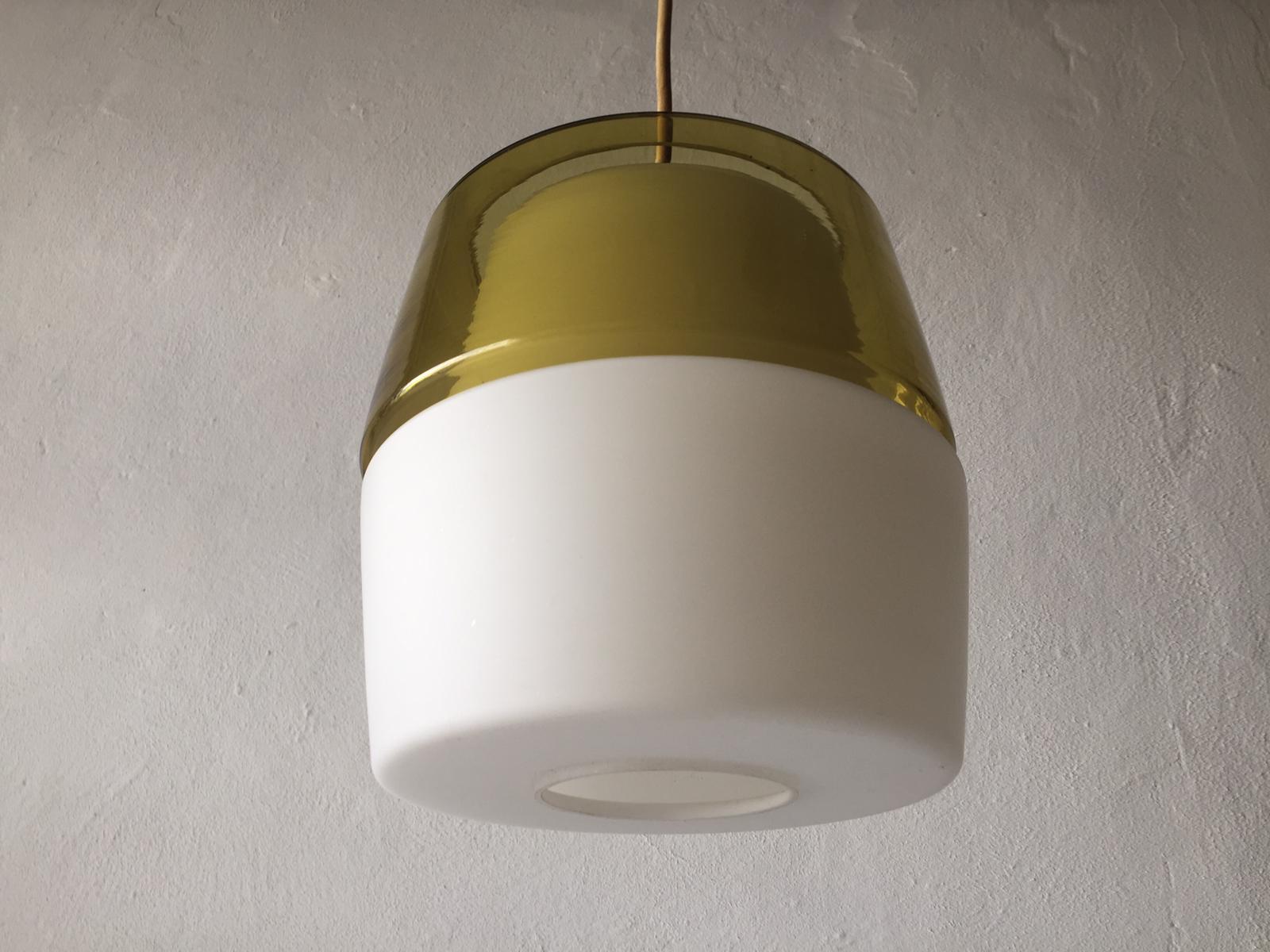 Metal Yellow and Milk Glass Pendant Lamp by Peill & Putzler, 1960s, Germany For Sale